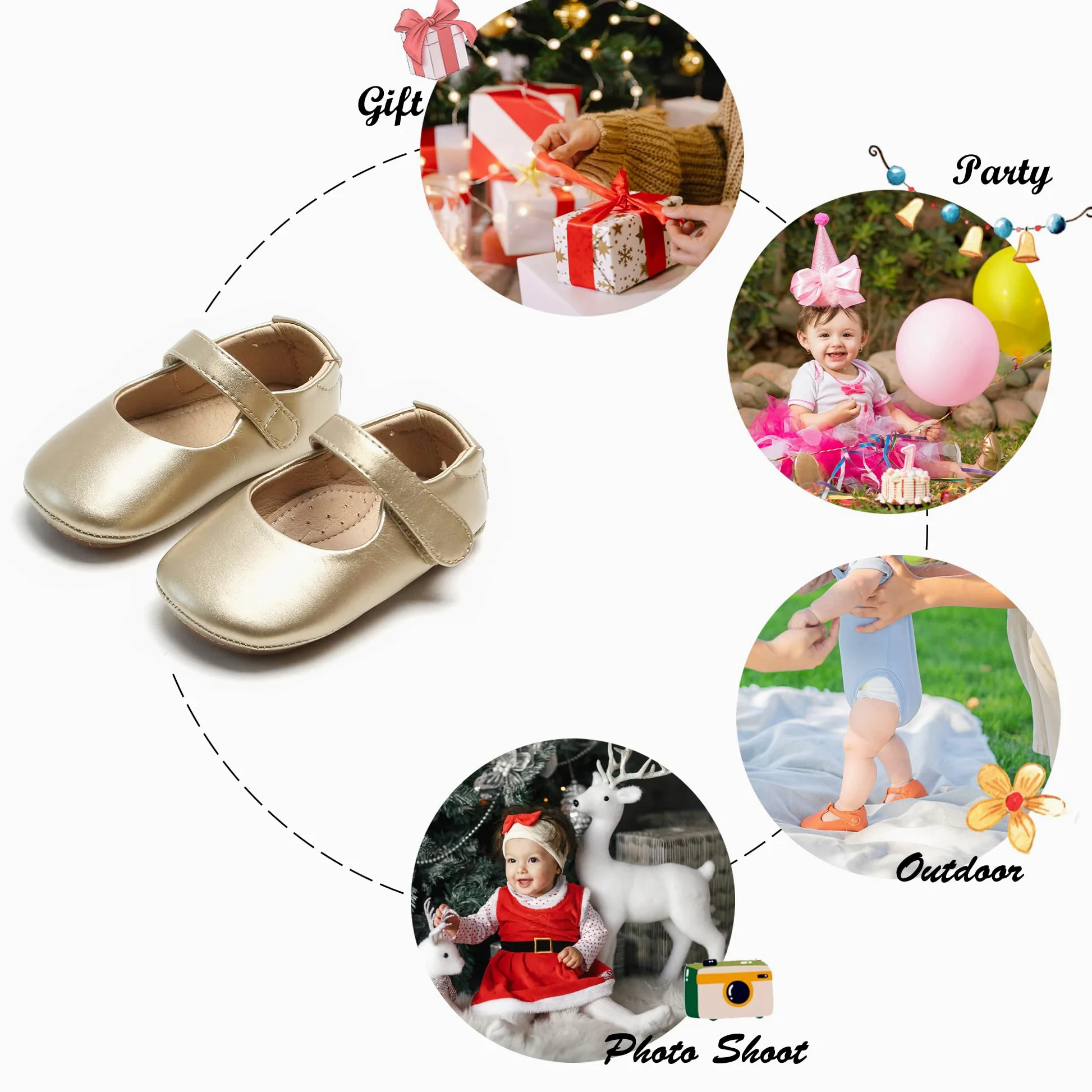 Felix & Flora Zapatos de bebé de cuero con suela suave - Zapatos de bebé para caminar para bebés mocasines suela de goma