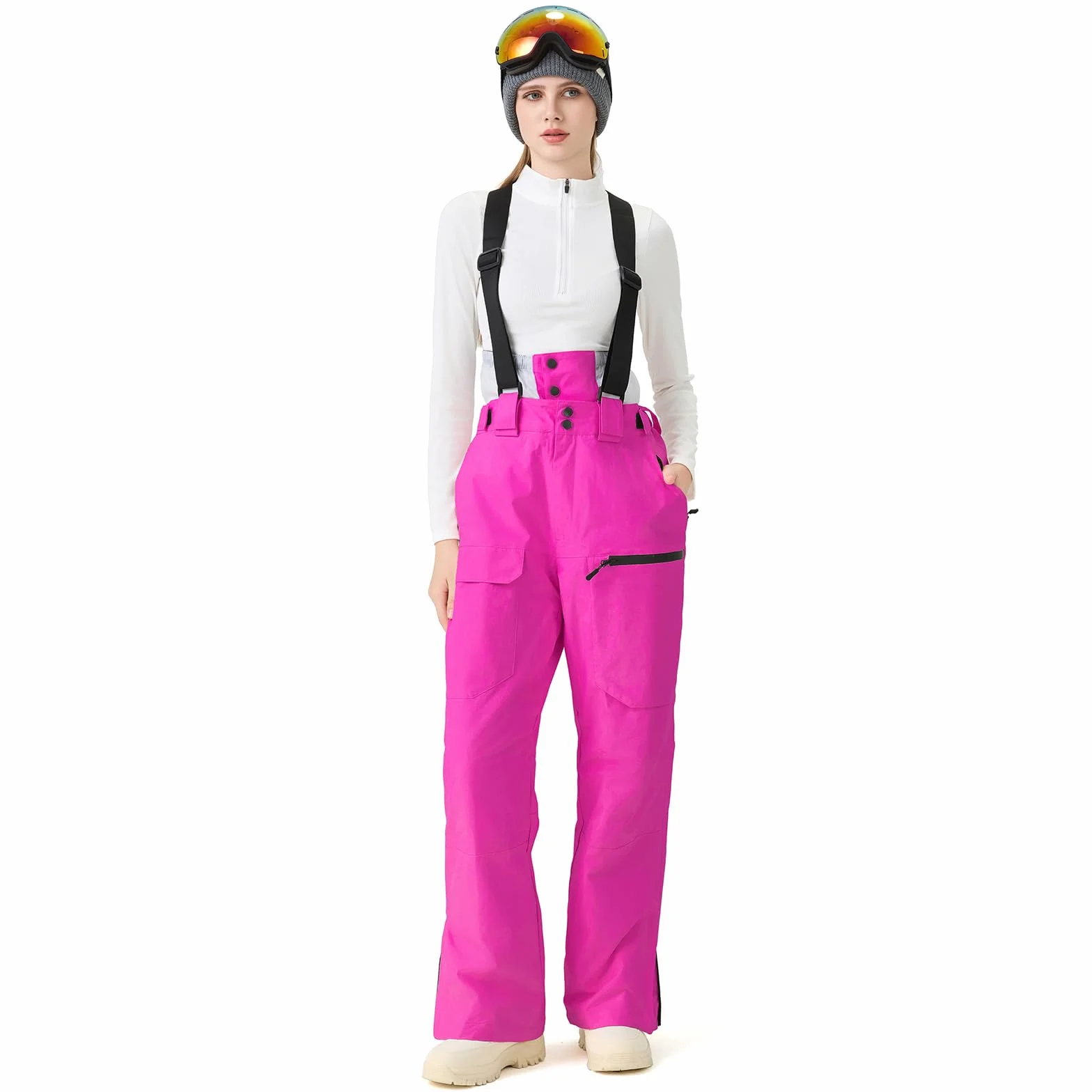 ALSOGO Pantalones de esquí para mujer, impermeables, aislados, para invierno, snowboard, tirantes ajustables, pantalones de nieve, resistentes al viento, pantalones cálidos para exteriores