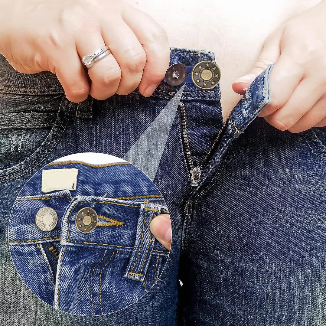 6 Piezas Extensor de Cintura con Botón, Botón Extensible para Pantalones y Vaqueros, Set de Expansores para Hombres y Mujeres, Ideal para Embarazo