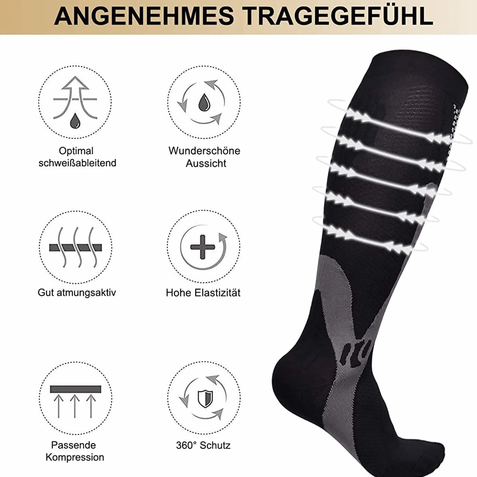 Medias de Compresión para Hombre, Calcetines de Soporte con Elástico para Deportes, Viajes, Fitness