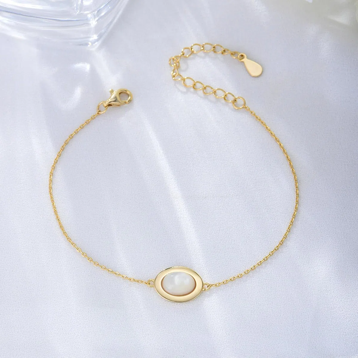 KnSam Au 375/585/750 - Pulseras de oro amarillo para mujer, joyas de oro auténtico, conchas con concha de corte ovalado, brazalete de oro 9 K/14 K/18 K