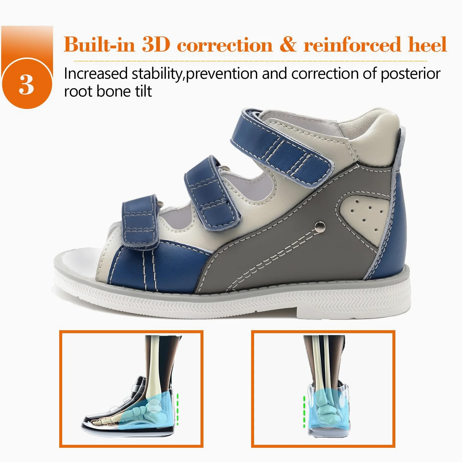 Sandalias ortopédicas para niños pequeños con soporte para el arco, zapatos con espalda baja para niños
