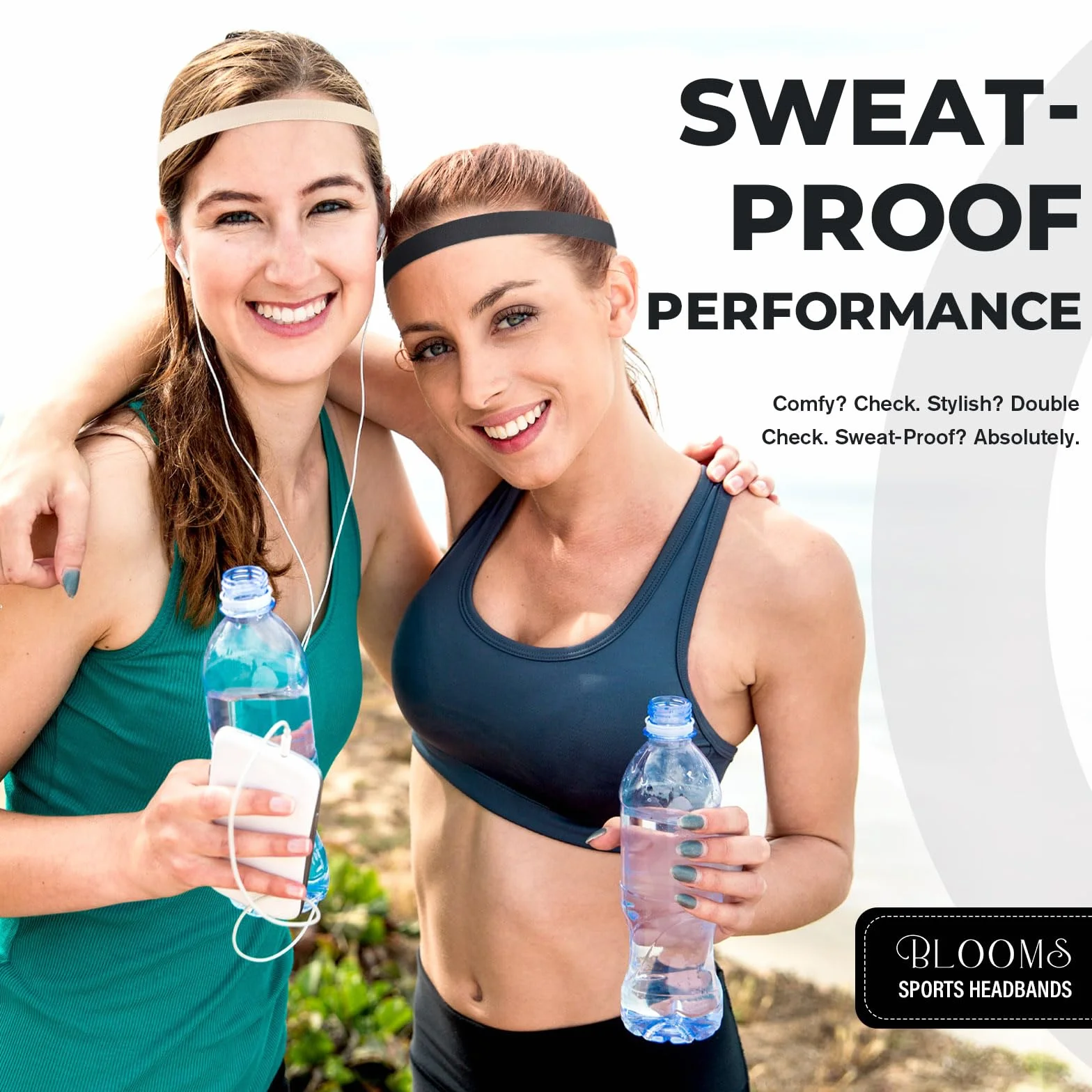 Blooms Cinta Pelo Deporte Elásticas Diadema Deportivas Mujer Silicona Antideslizante Negro Marrón Beige