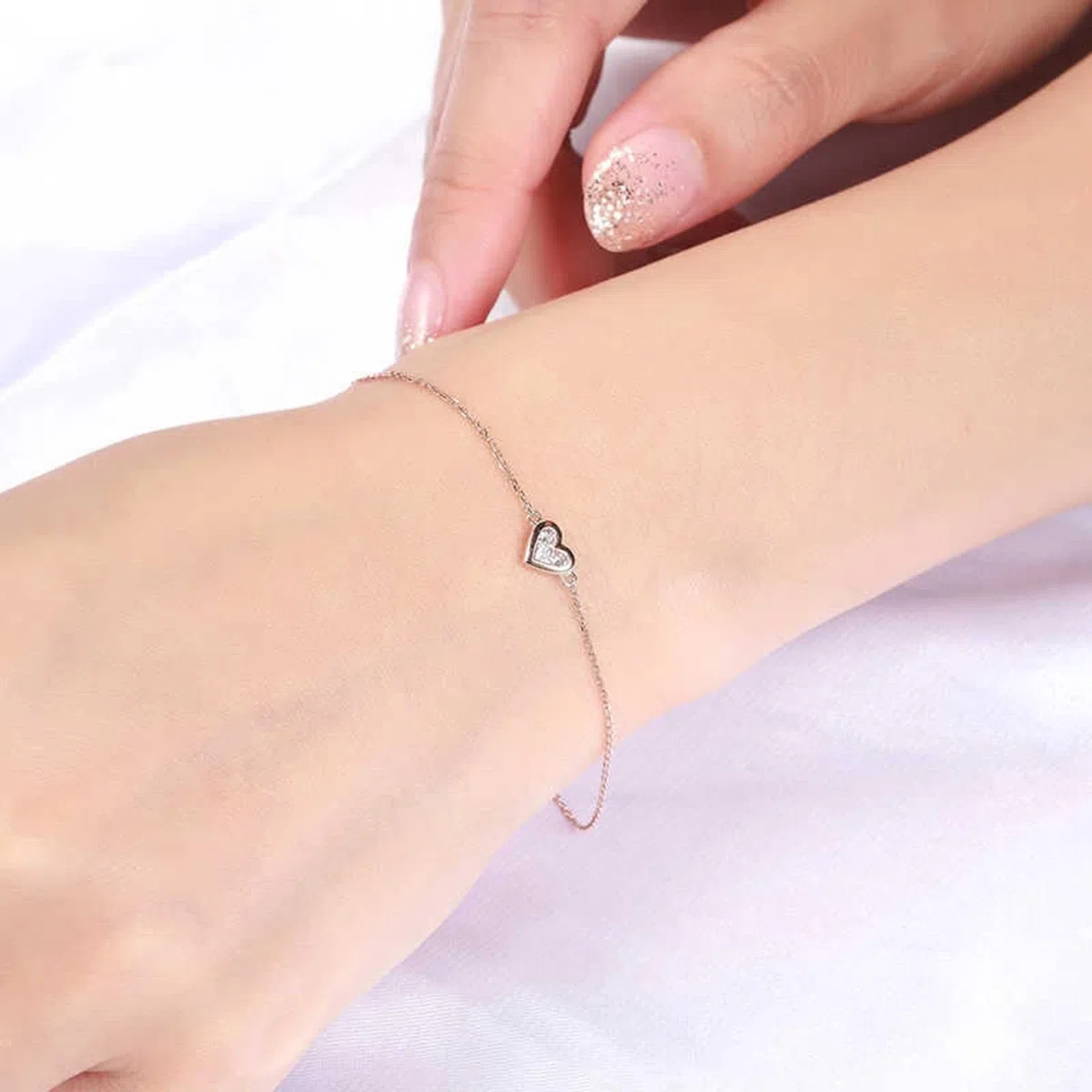 Pulseras de Mujer de Oro Rosa 9K / 14K / 18K, Corazón con Diamante, Cadena Extensible 16 CM + 5 CM, Pulseras de Mujer Ajustable Oro Rosa