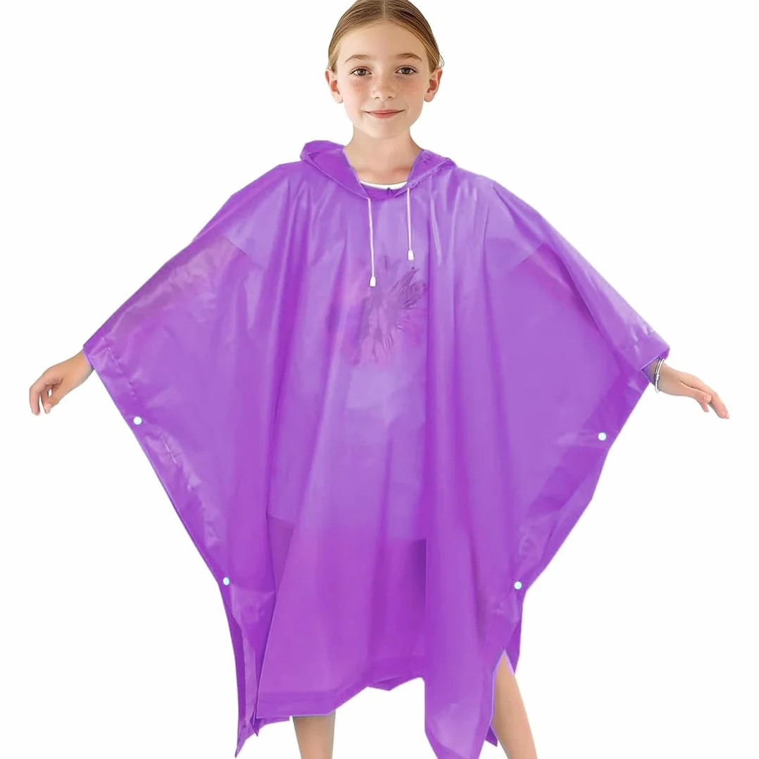 Poncho Impermeable Niños, Espesar Reutilizable EVA Chubasquero con Capucha y Botones para Niño Niña, Infantiles Traje de Liuvia con Capucha y Botón para Escuela Senderismo Ciclismo Viajes