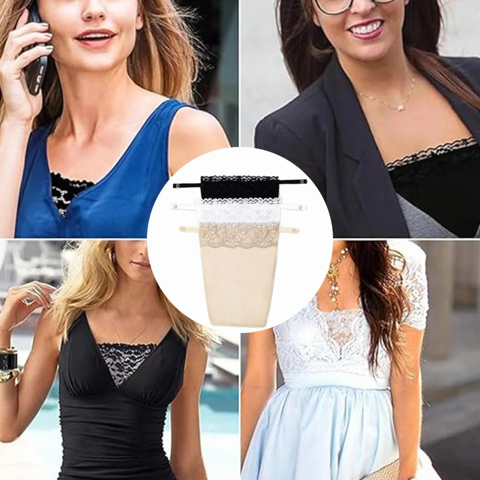 3 Piezas De Ropa Interior con Clip De Encaje, Chaleco con Panel Superpuesto, Sujetador Insertado Superposición Panel de Moda Chaleco Camisola de Encaje de Gran