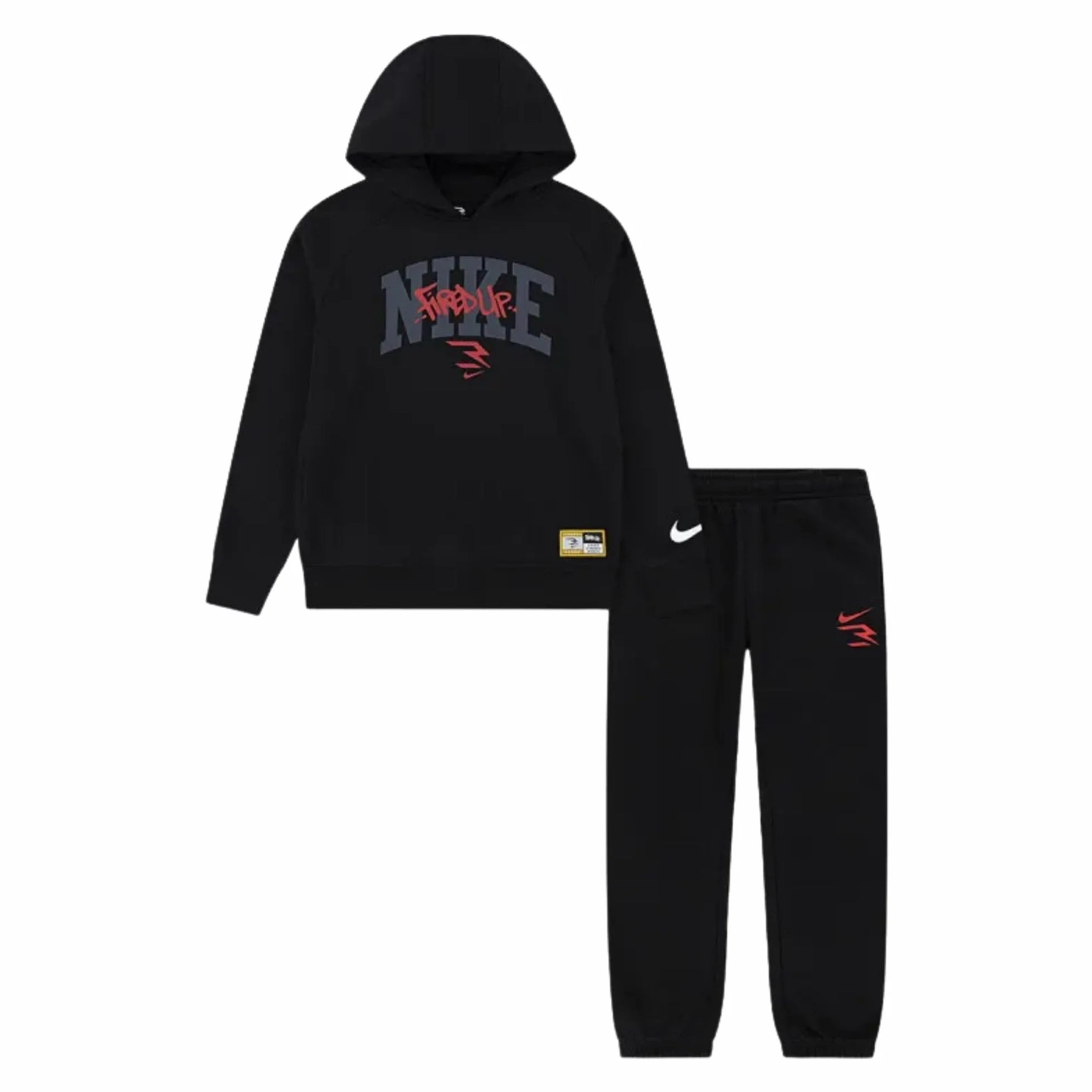 NIKE 3Brand - Chándal para niño Fired Up negro, código 9Q1211-023, Negro/Rojo/Gris, 10-12 años