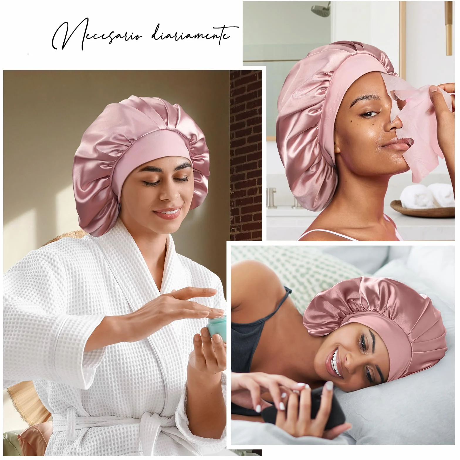 Umisleep Gorro de Seda para Dormir 100% Seda de Morera 6A 22 Momme Doble Capa Antideslizante Ajustable