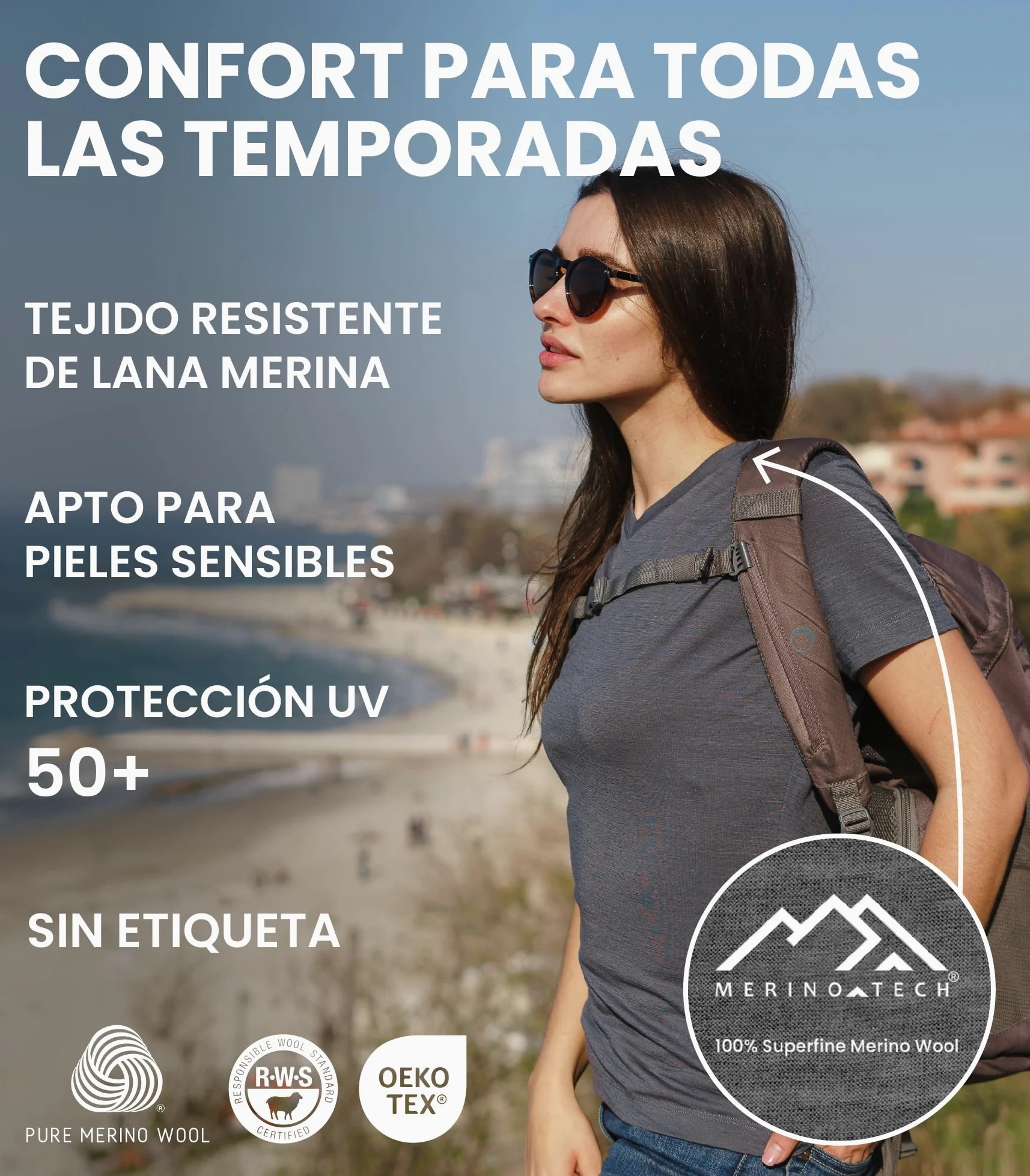 Merino.tech Camiseta Termica Ropa Interior - 100% Lana Merino (Negro Sólido, Small)