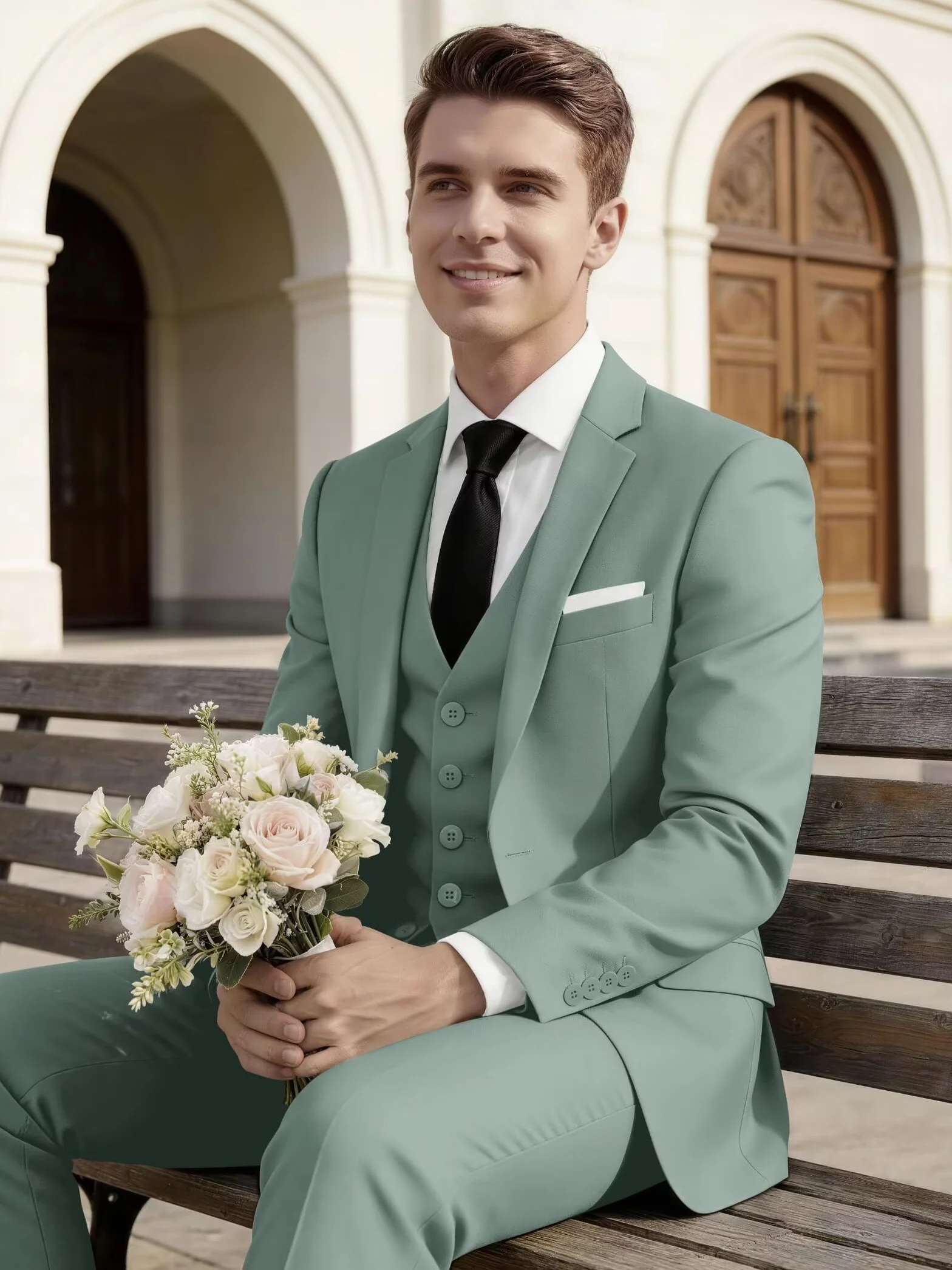 HUUTOE Trajes de 3 piezas para hombre, ajuste delgado, trajes de graduación para hombre, vestido de boda, traje de verano, chaqueta, chaleco, pantalones, esmoquin