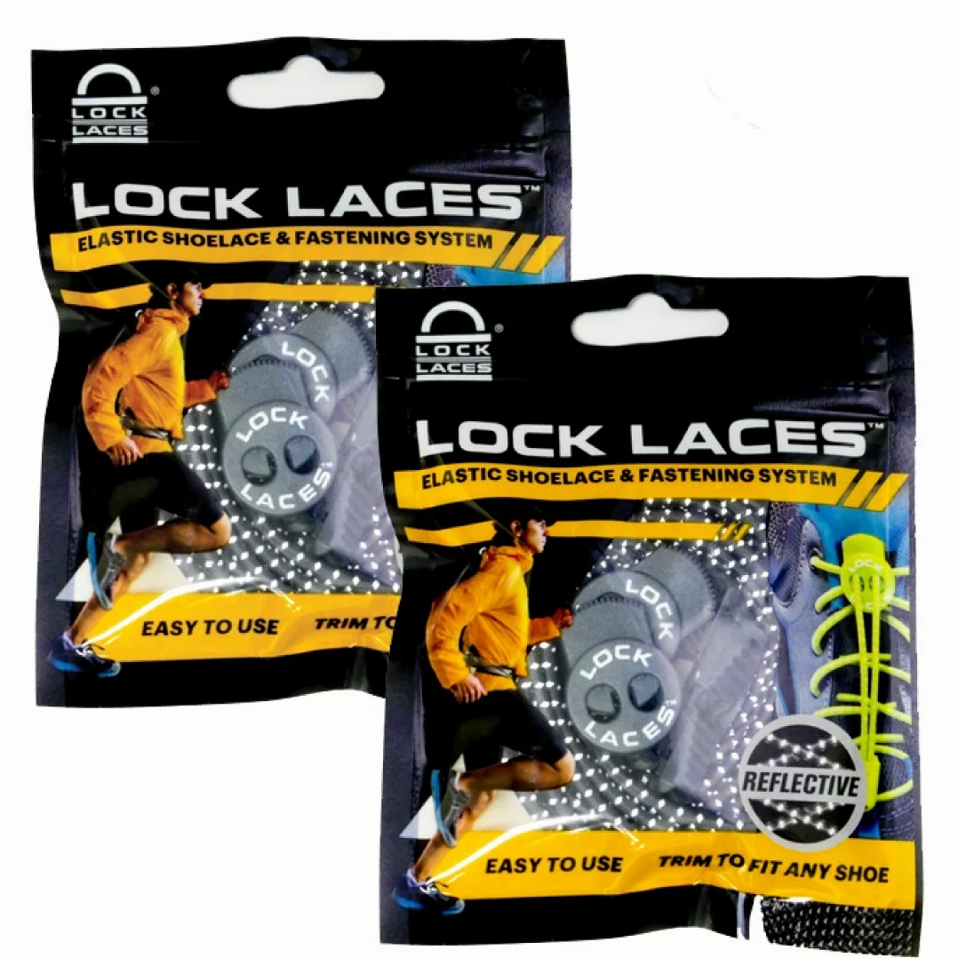 Lock Laces Cordones reflectantes elásticos sin atar, talla única, para niños y adultos, cordones elásticos para zapatos (2 unidades)