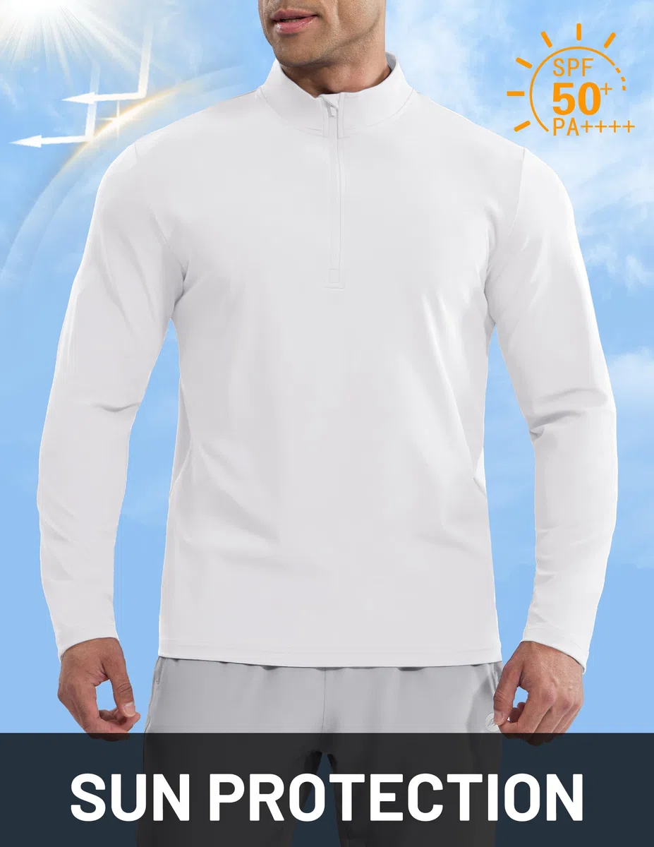 MIER Camiseta ligera de manga larga con cremallera de 1/4 para hombre, ajuste seco, para atletismo, correr, golf, senderismo, UPF 50+