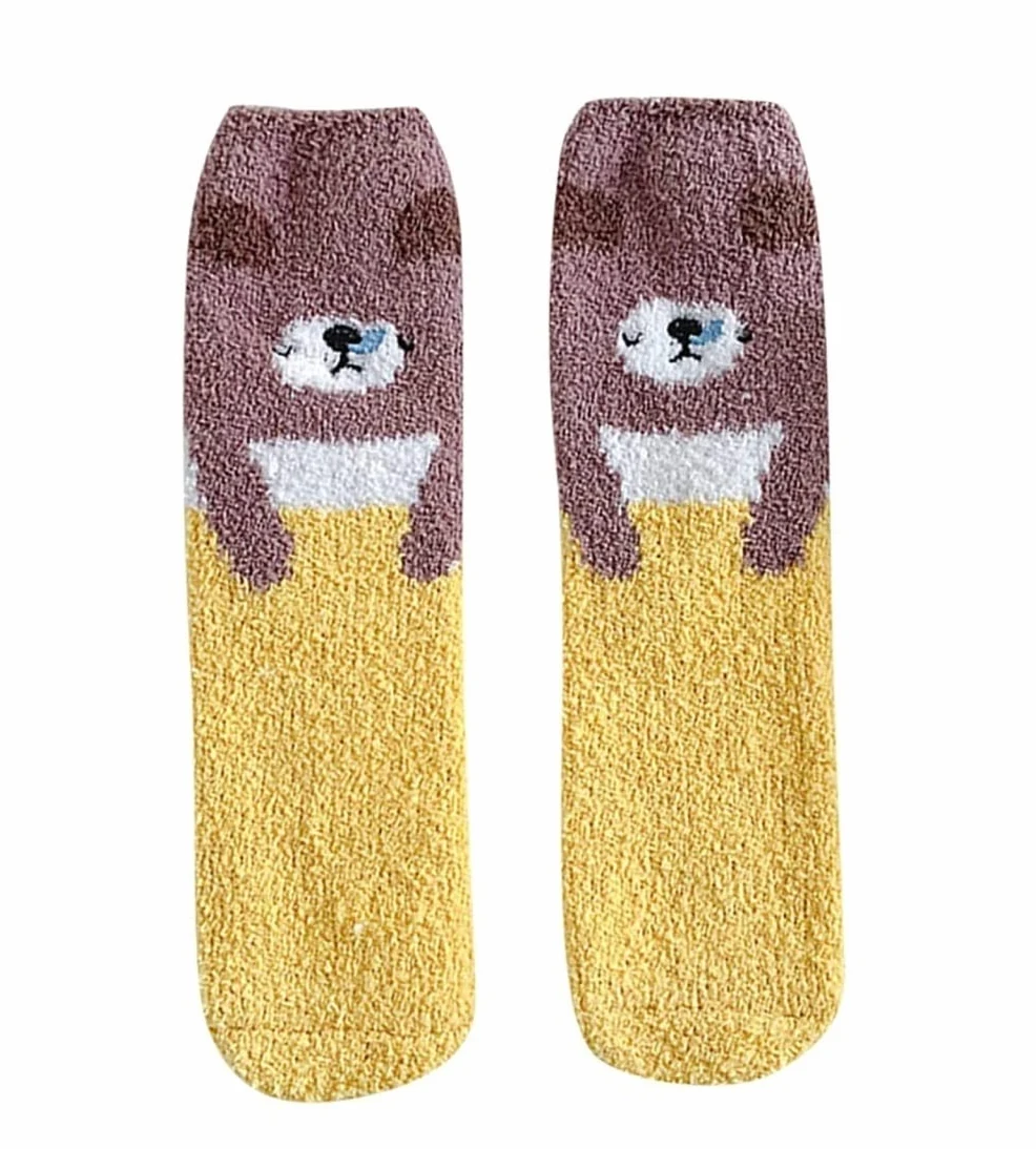 Calcetines Termicos 2 Pares De Calcetines Térmicos Con Patrón De Oso Para Dormir, Para Invierno, Para Mujer, Esponjosos, Súper Suaves, Cálidos, Gruesos, Acogedores Y Peludos Calcetines Invierno