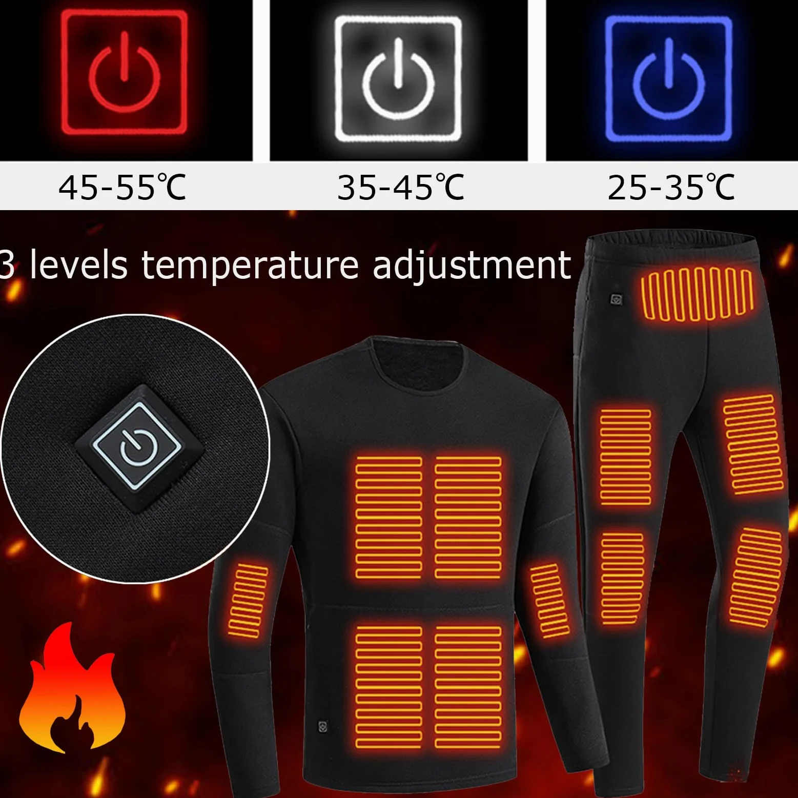 Ropa Interior térmica térmica eléctrica con batería, Hombres, Mujeres, Ropa calefactada USB Inteligente y Pantalones para inviernos al Aire Libre