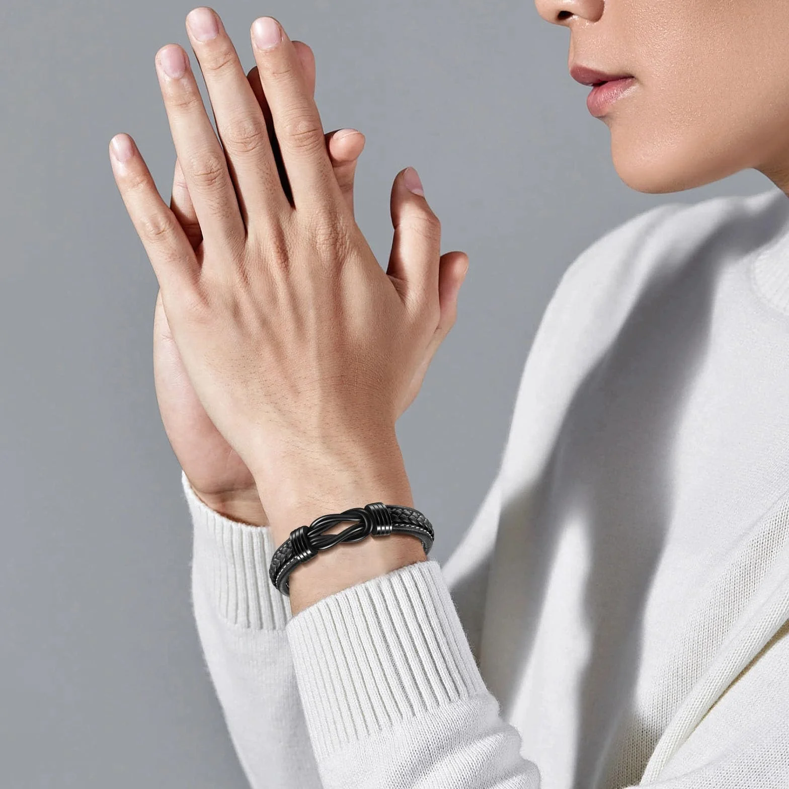YELUWA Dia Del Padre Regalos, Pulsera Hombre, Regalos Para El Marido Los Hombres De Acero Inoxidable Pulsera De Cuero Trenzado Cumpleaños, Aniversario, Día De San Valentín, Regalo De Cumpleaños