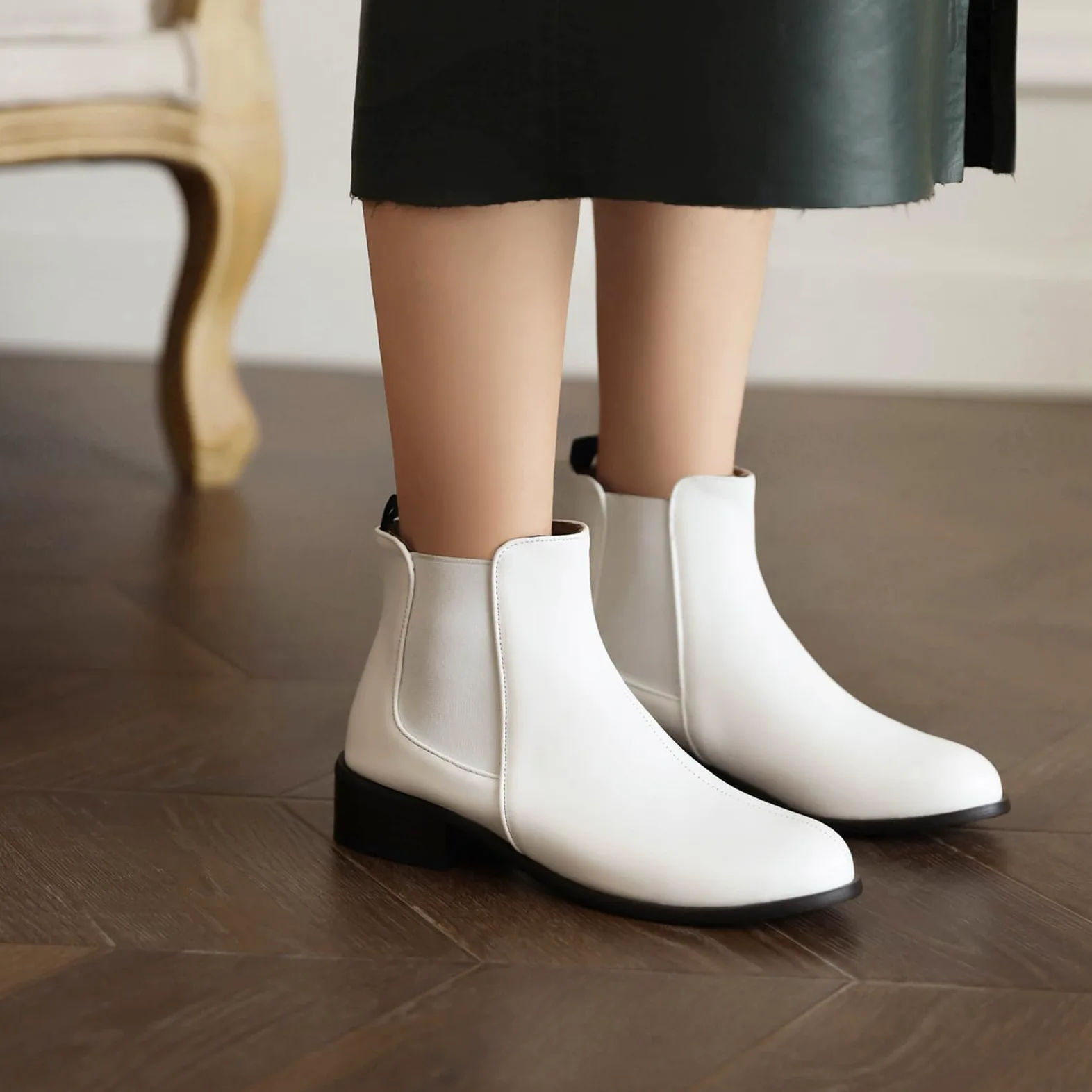 Botines Chelsea para mujer con tacón bajo grueso y puntera redonda para otoño/invierno