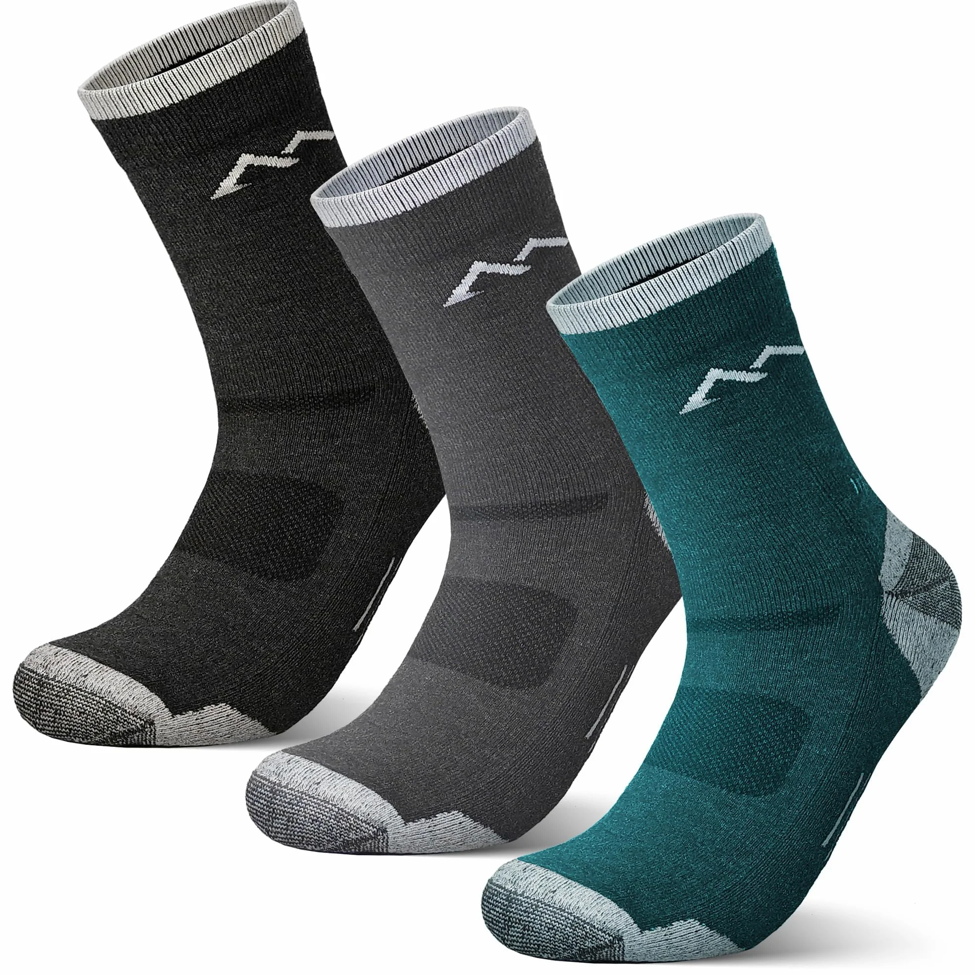 innotree Paquete de 3 calcetines de senderismo de lana merino para hombre, acolchados con micro tripulación, calcetines térmicos que absorben la humedad