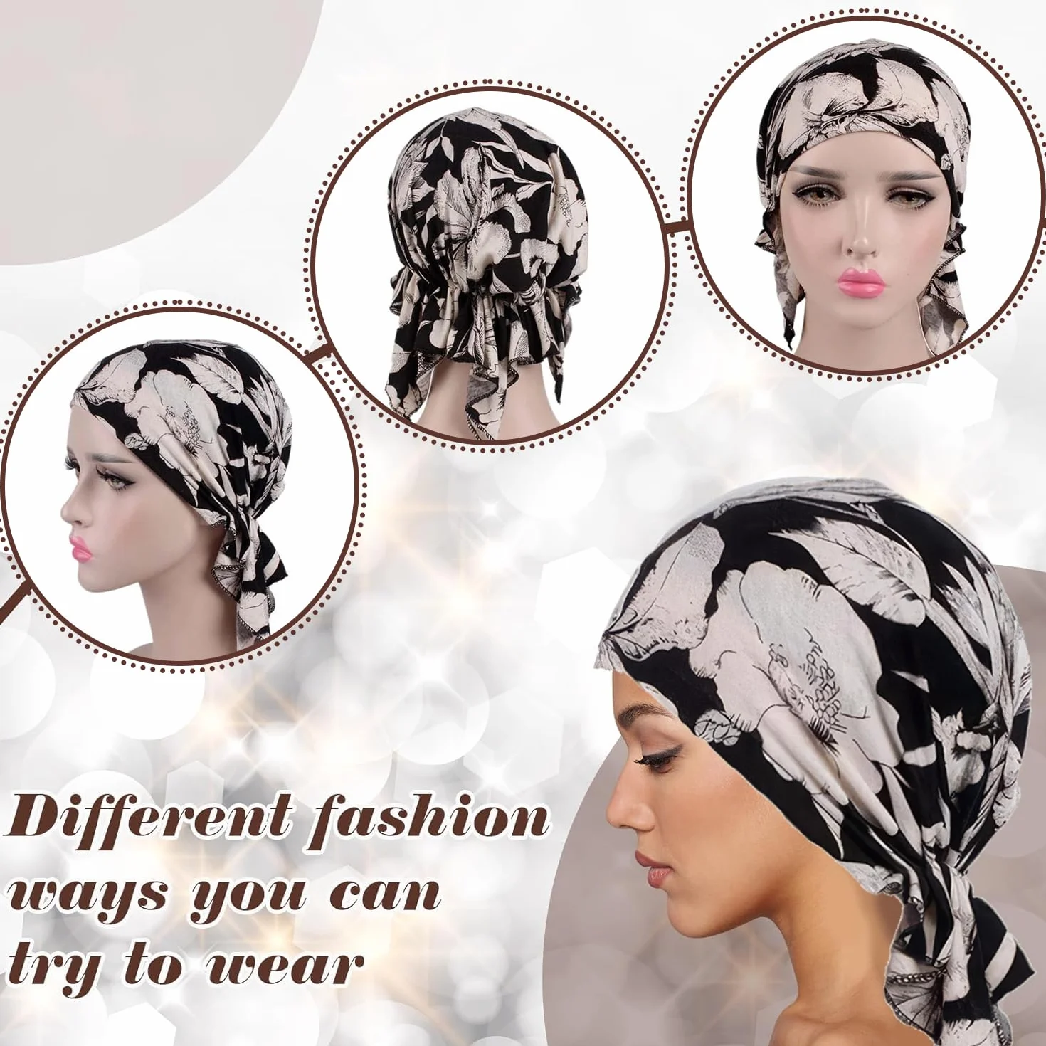 Gorros para Mujer, Sombrero Musulmán de Seda, Hijab Suave de Bambú Preatado, para Pérdida de Cabello (Negro+Azul Marino)