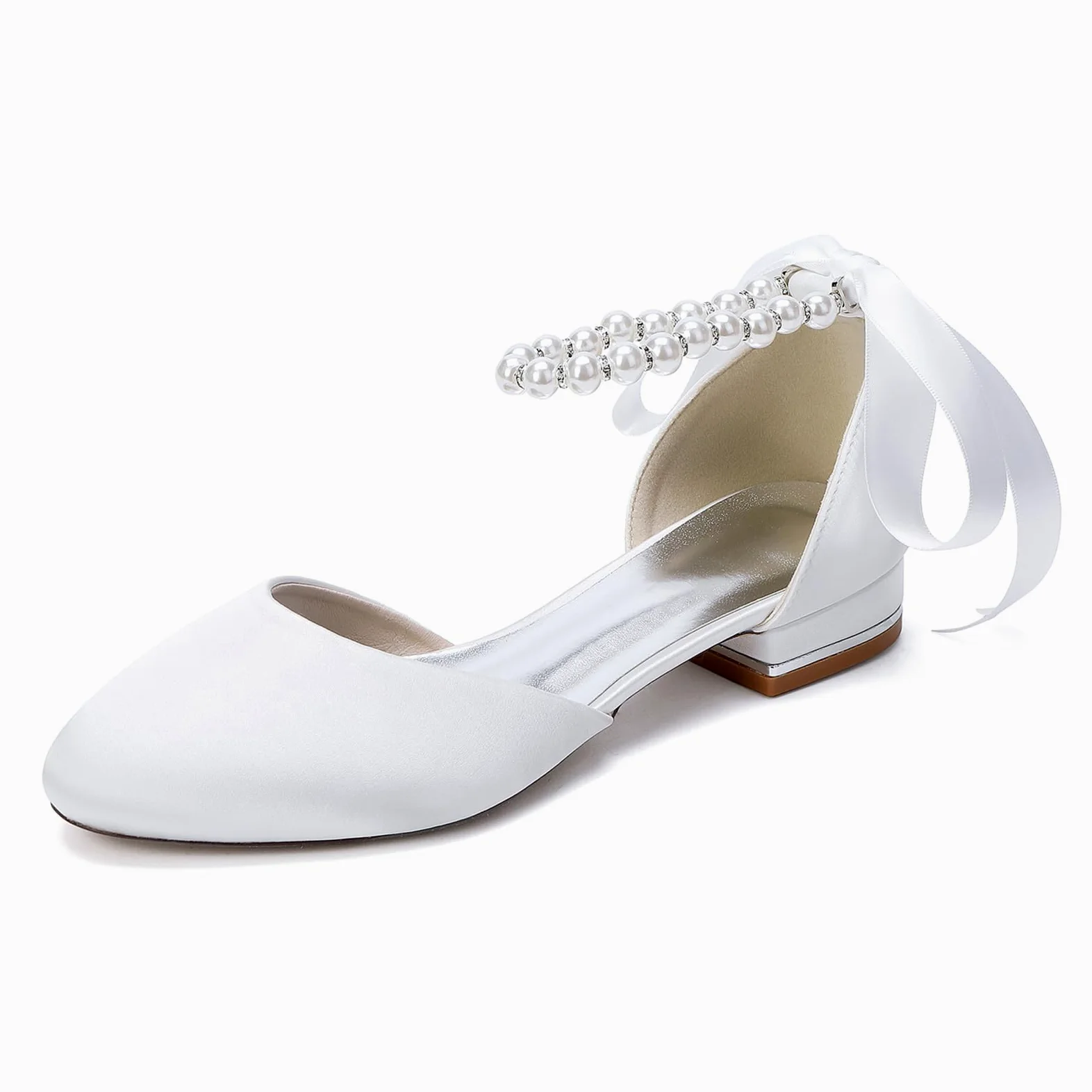 Zapatos Planos de Boda de Perla para Mujer con Punta Redonda Cerrada, cómodos para Vestir de Noche