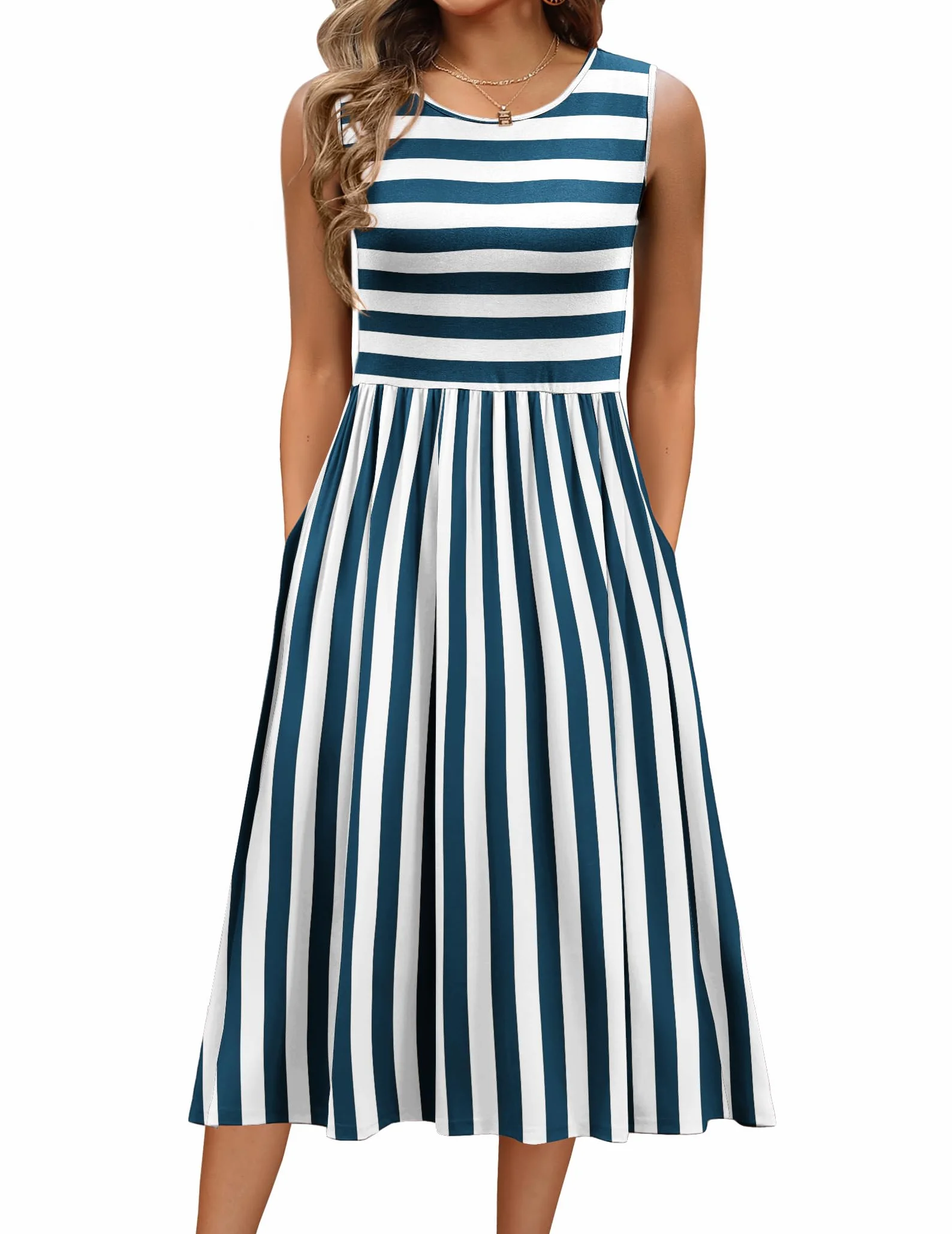 Zeagoo Vestido Mujer Verano Sin Mangas Cuello Redondo Tirantes Largo Elegante Bohemio Floral con Bolsillos S-XXL