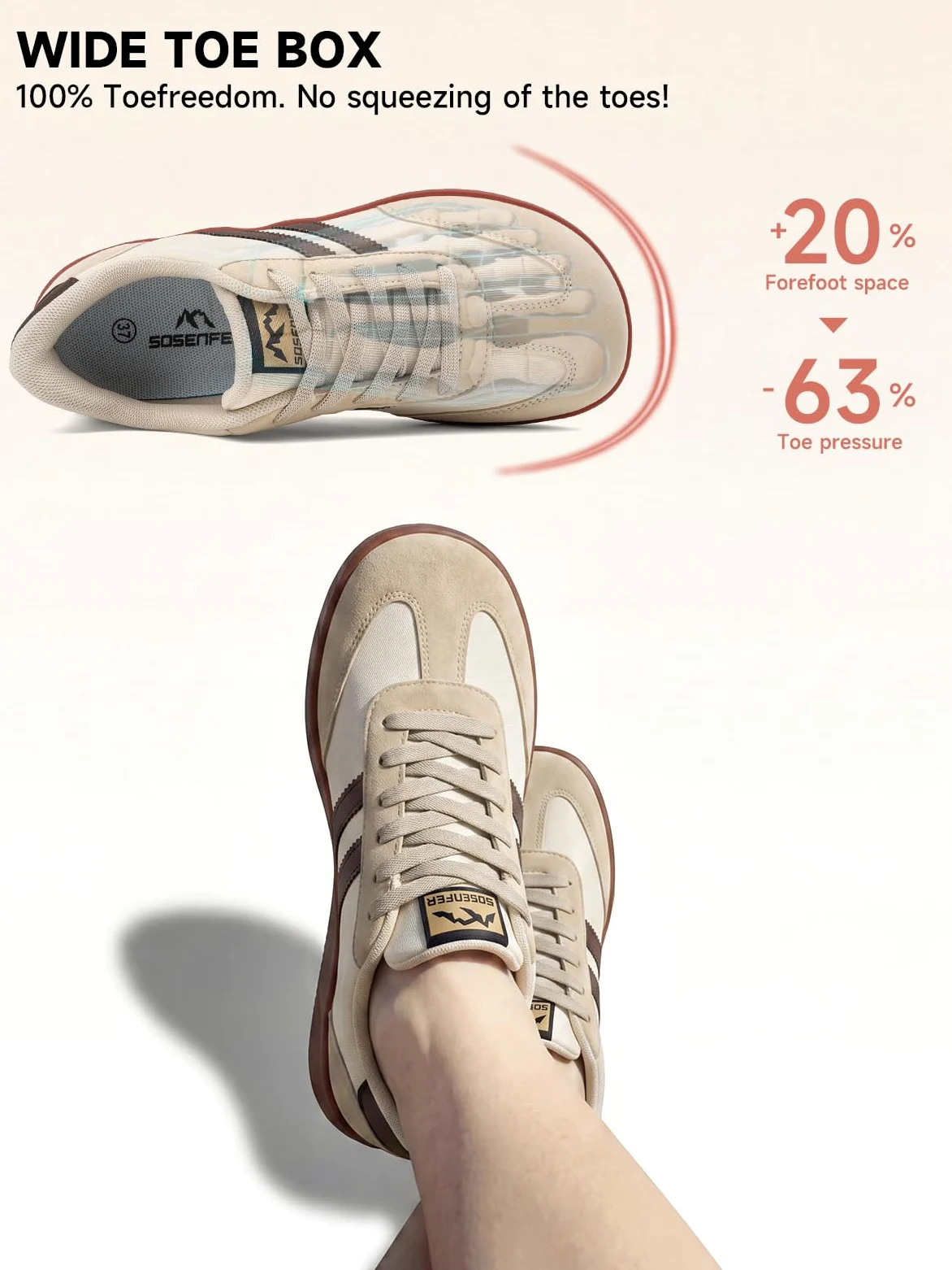 Sosenfer Zapatos descalzos para hombre y mujer, con puntera ancha, retro | Material exterior transpirable, ligero y flexible, suela antideslizante, cómodas zapatillas retro para uso diario y ocio