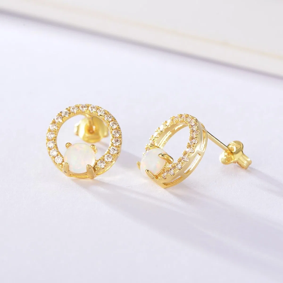 Pendientes de oro blanco de 9 K/14 K/18 K con ópalo multicolor, blanco hueco Au 375/585/750, pendientes de moissanite