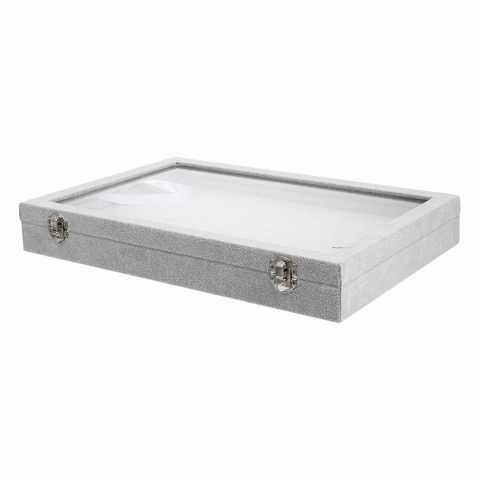 Caja Organizadora para Anillos con Tapa Transparente 100 Ranuras para Exhibición y Almacenamiento de Joyas Bandeja de Terciopelo Gris para Organización en Tocador Vitrina
