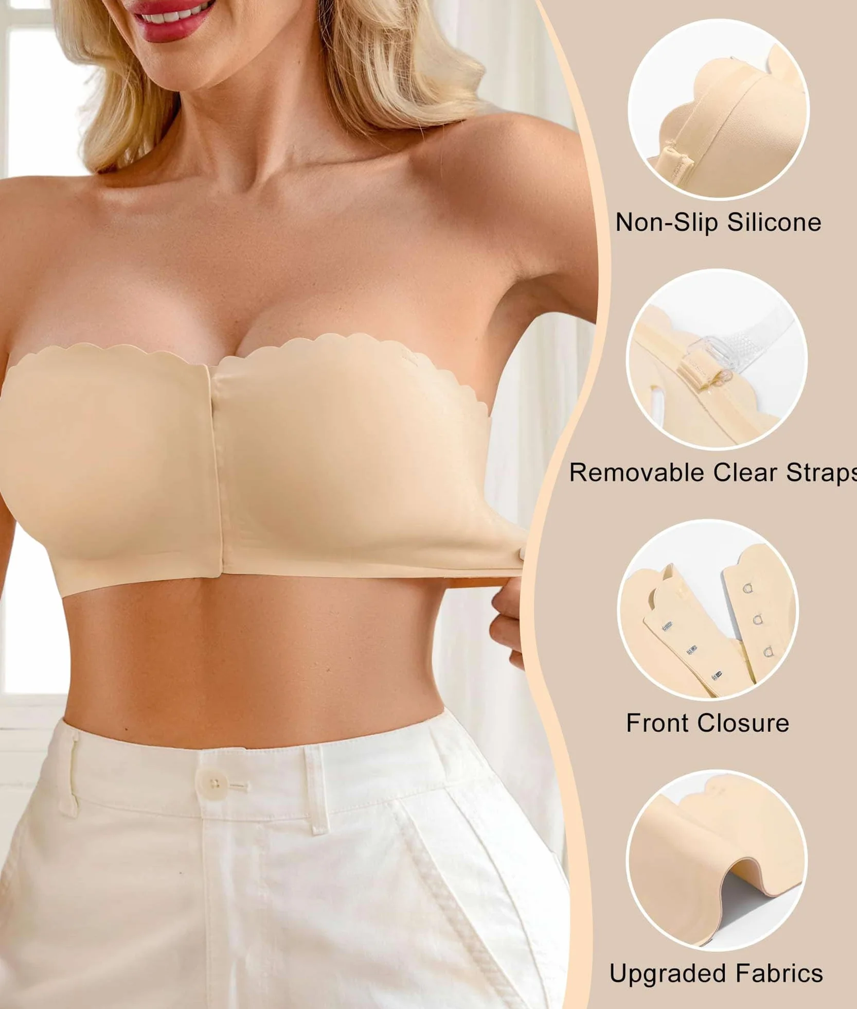 CheChury Sujetador sin Tirantes sin Aros Bandeau Push up para Mujer Tallas Grandes Ajustable Invisible Antideslizante