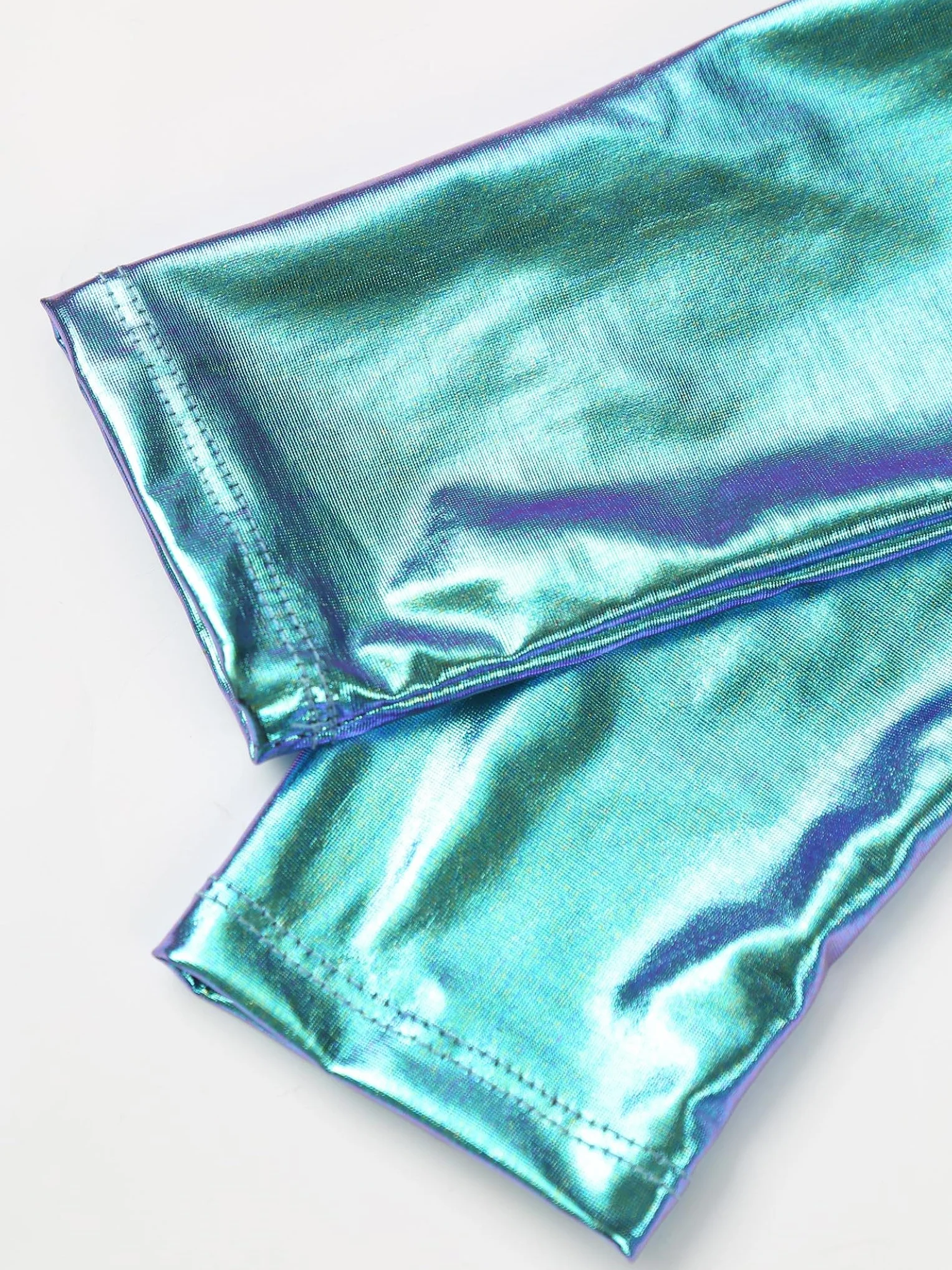 Mono de Gimnasia Rítmica para Mujer Brillante Metálico Largo Cuello Redondo Jumpsuit Traje Cuerpo Entero