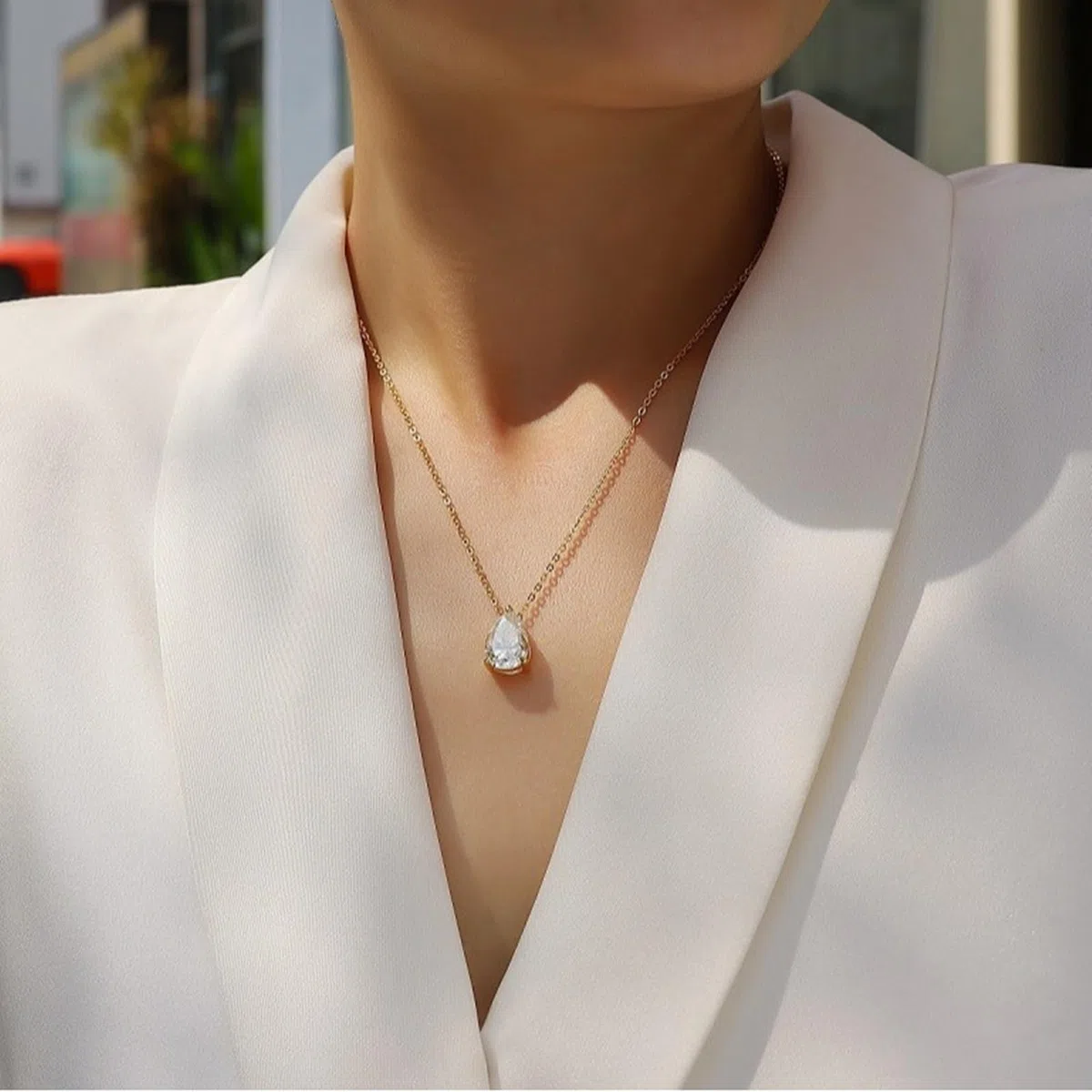 Collar de oro amarillo para mujer, tres lágrimas solitarias, collar ajustable para mujer, moissanita