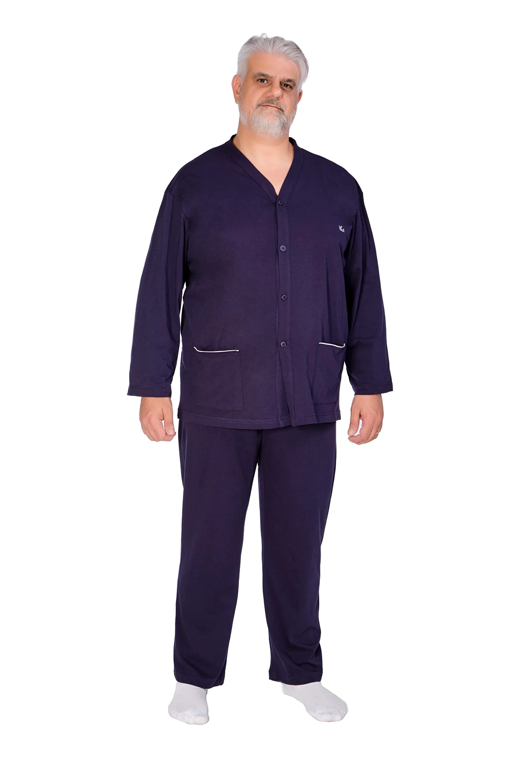 FERRUCCI COMFORT Pijama Hombre Cárdigan Tallas Cómodas de Algodón - Manga Larga y Pantalón Largo - Azul Oscuro