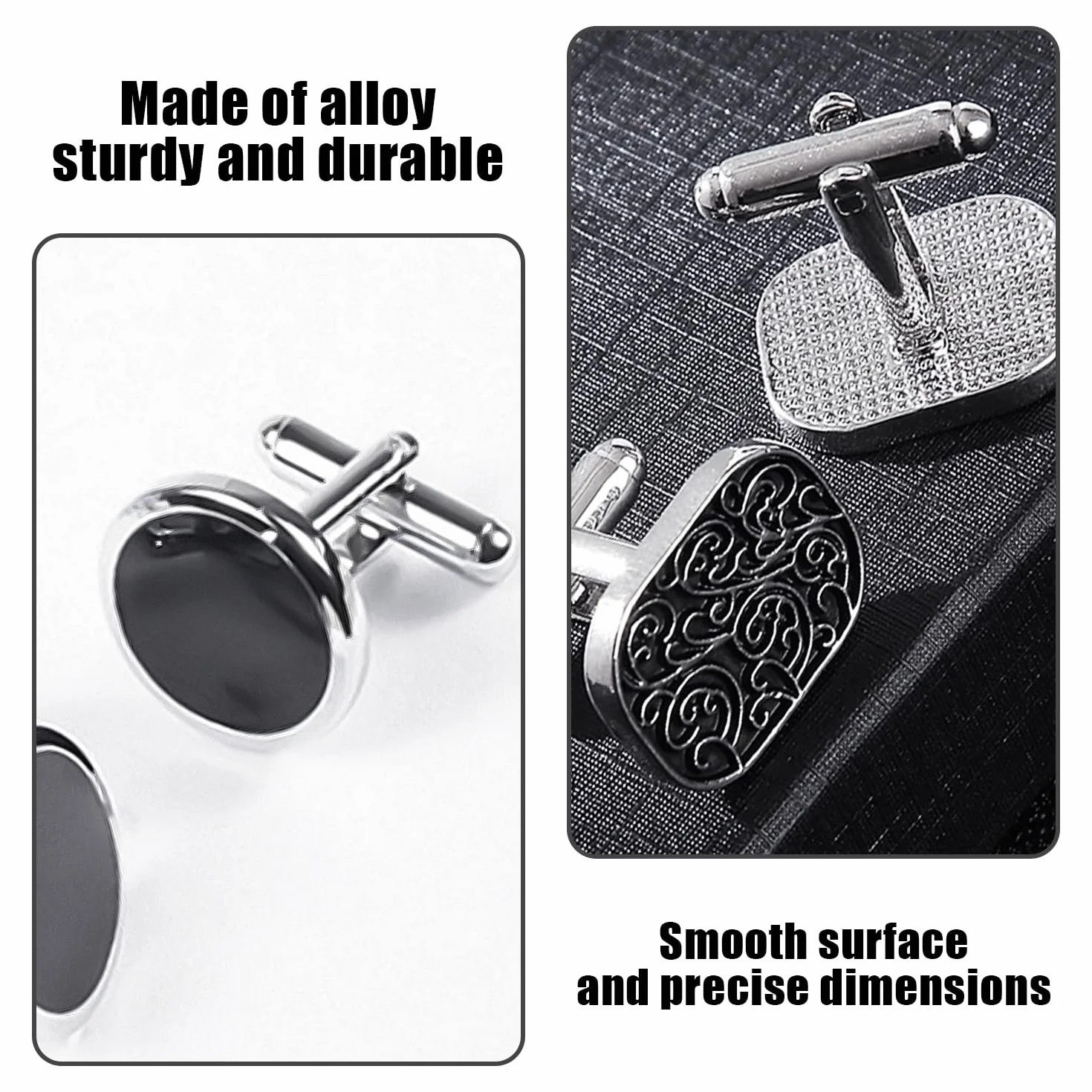 3 pares de gemelos con 1 bolsa de almacenamiento, gemelos con patrón, gemelos cuadrados, gemelos redondos, botones de camisa, adecuados para bodas, negocios, fiestas.
