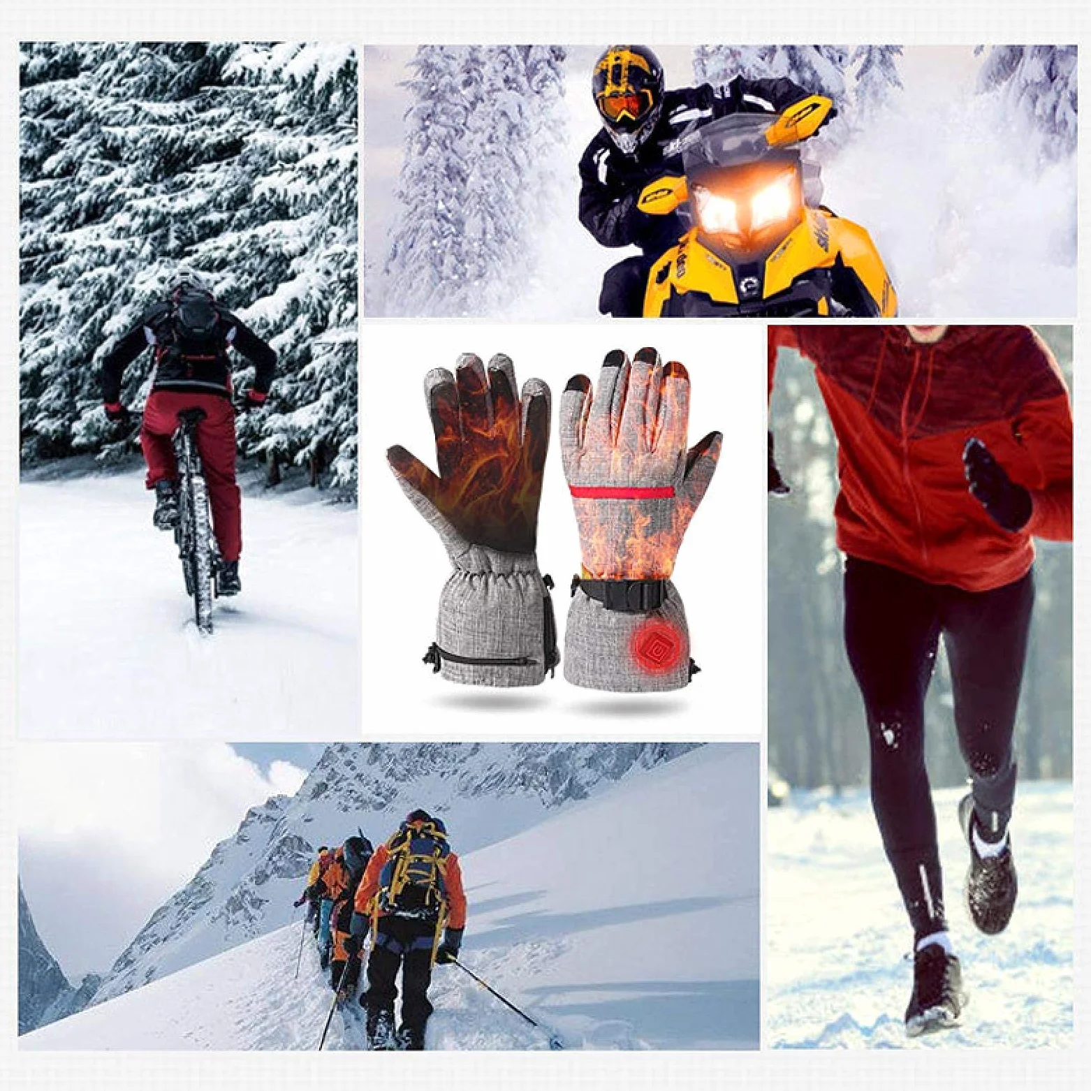 Guantes Térmicos, Baterías Recargables Guantes Térmicos para Hombres Mujeres, 3 Niveles de Calentamiento, Guantes Impermeables y Cortavientos, Ciclismo Motocicleta Senderismo Esquí