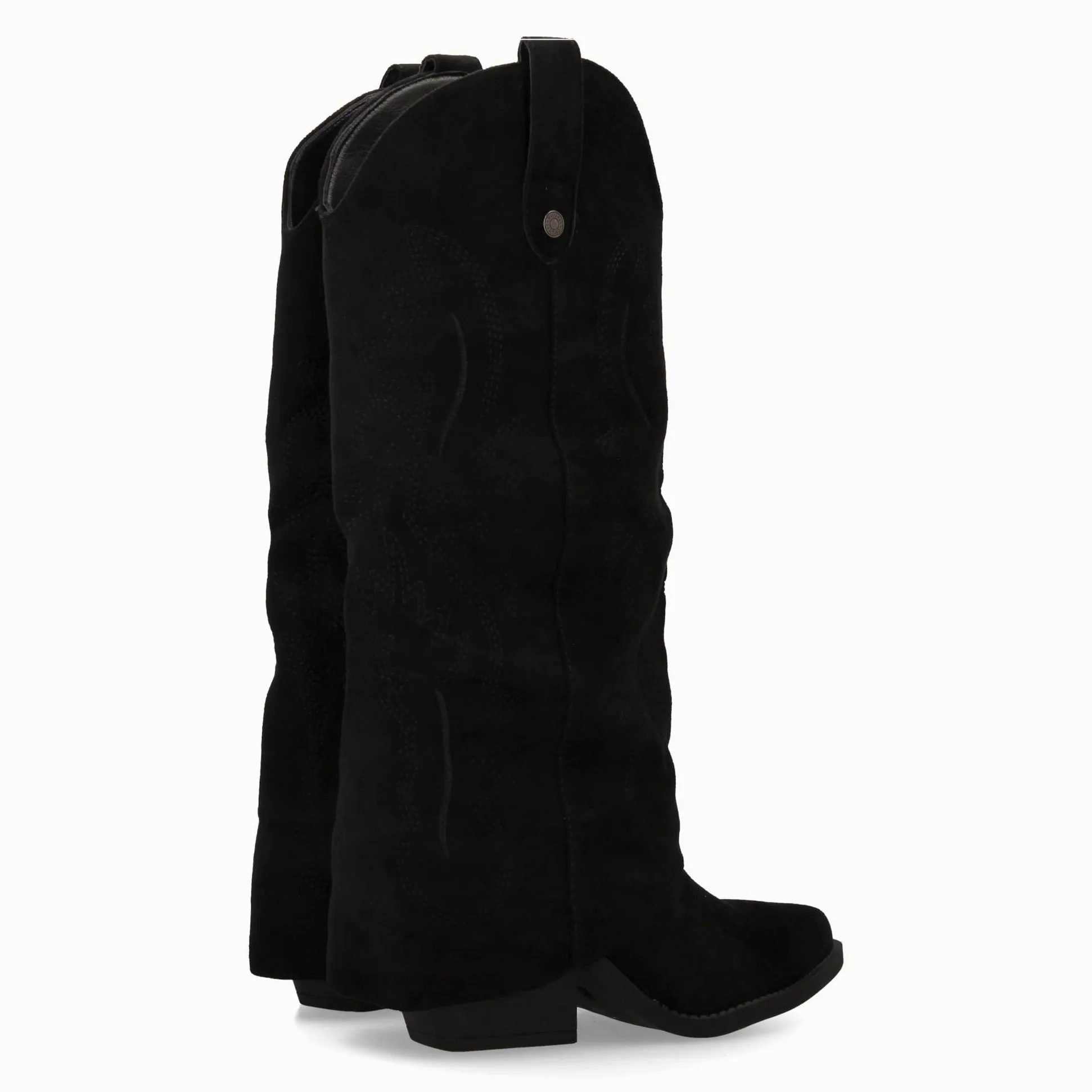 Bota para Mujer Estilo Cowboy, acabada en Punta y con Grabados Bordados en la Cana. Tacon Cubano y Cierre de Cremallera. Ideal Otono Invierno.