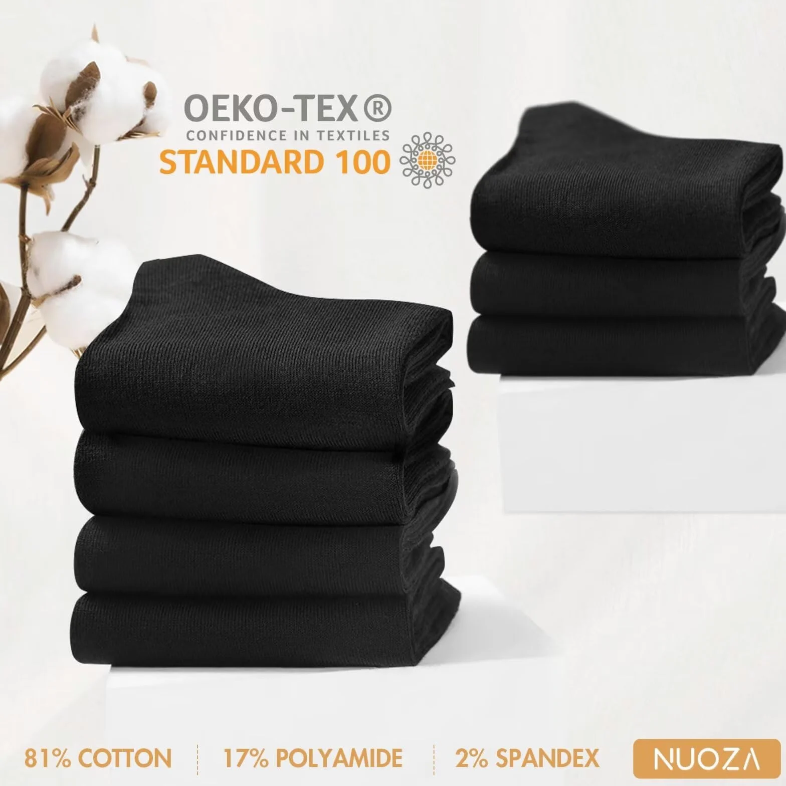 NUOZA Calcetines Hombre 12 pares Calcetine Deportivos Algodón Negocios Calcetines Largos Transpirables Calcetine Negro/Blanco