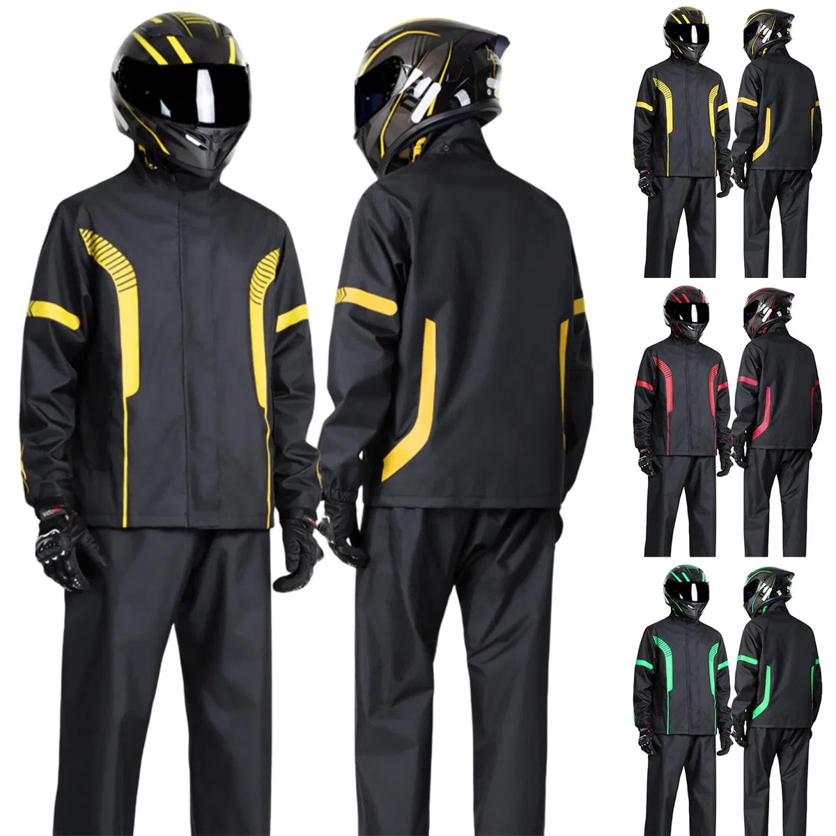 Generisch Traje de lluvia para hombre y mujer, combi impermeable de 2 piezas, plegable, resistente al viento, pantalones de lluvia, ligeros, impermeables, para motociclistas, pongee