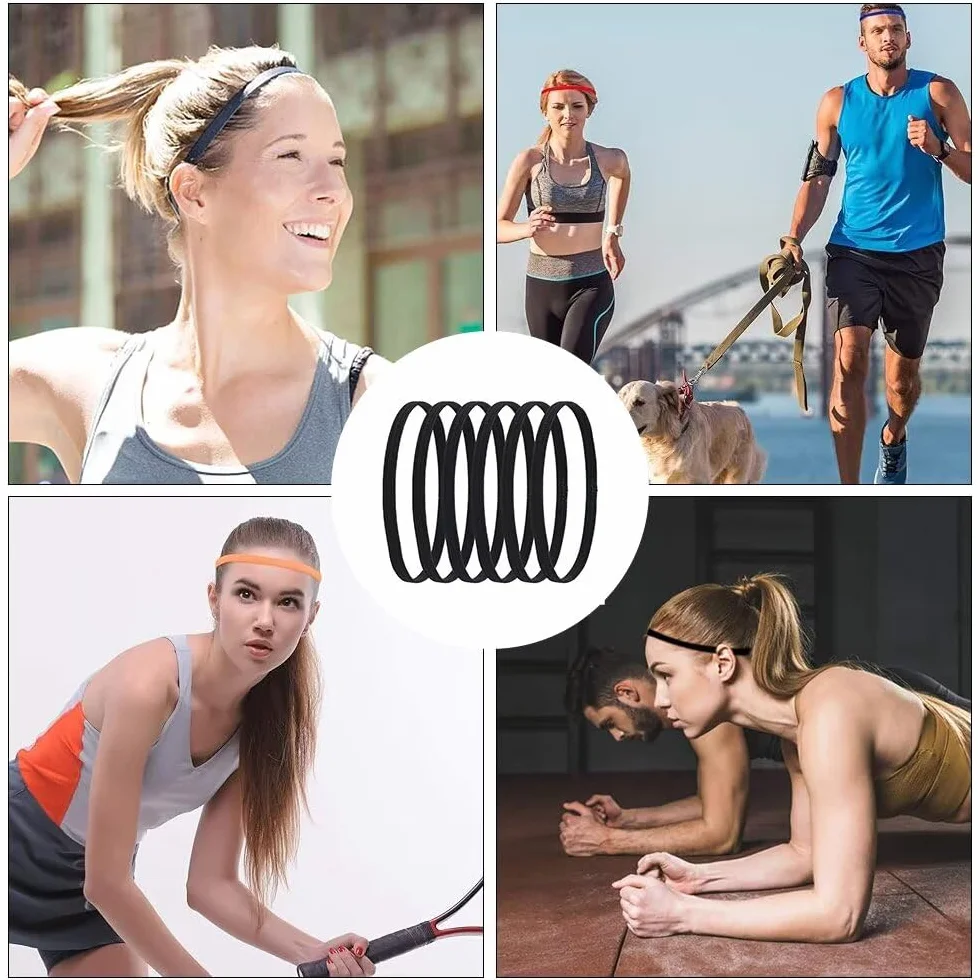 Bandas Deportivas para el Pelo 6 Unidades Elásticas Antideslizantes 40 cm Negro