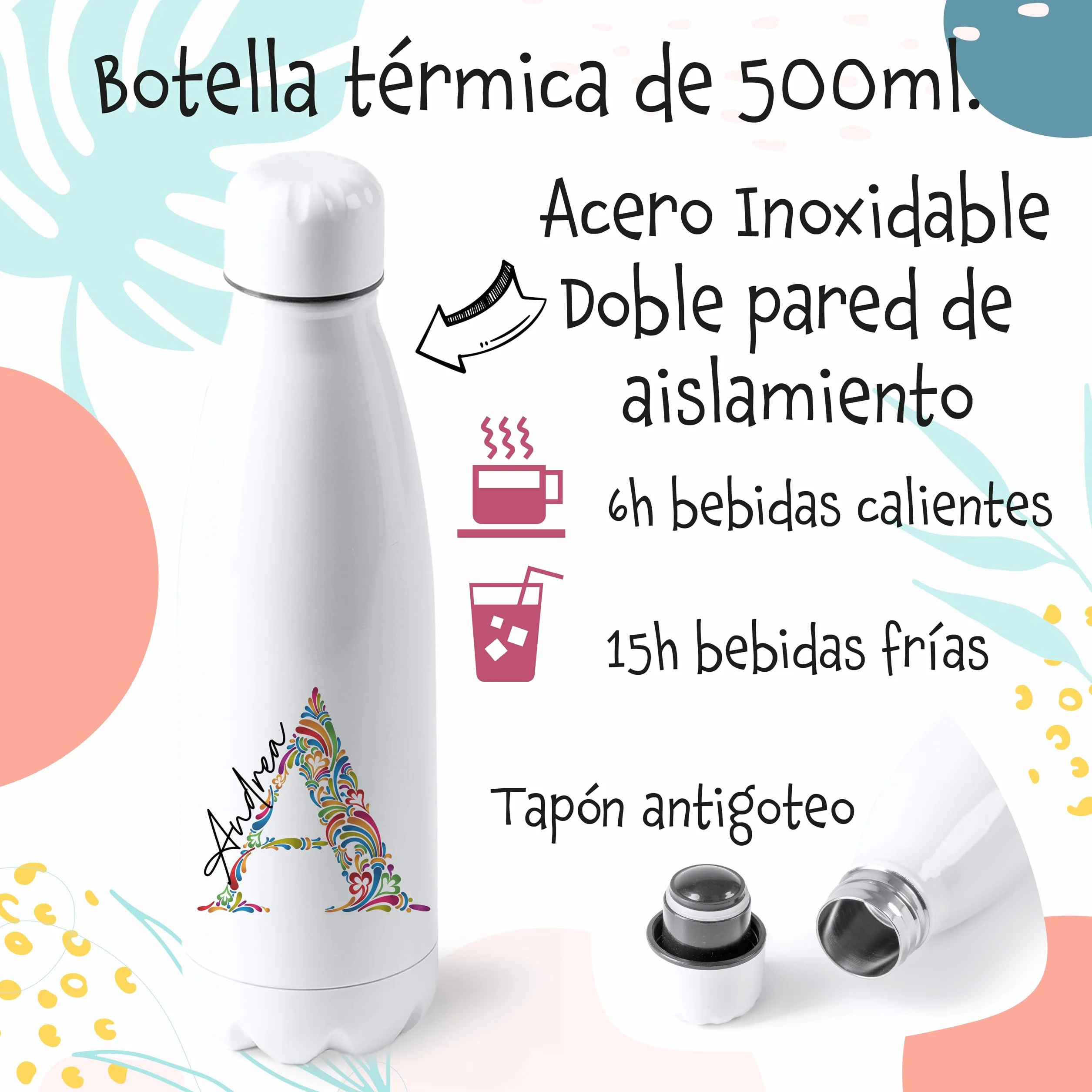 Set Regalo Personalizado Mujer – Tote Bag con Inicial y Nombre + Botella a Juego | Opción de Añadir Taza Personalizada con Mensaje y Color – Hecho a Mano en España
