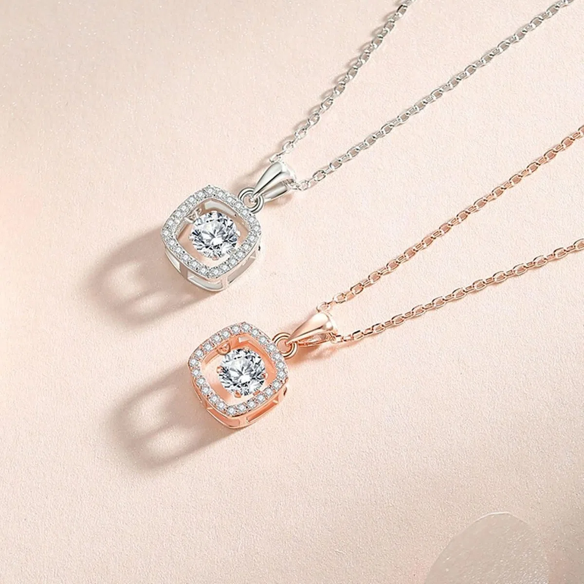 Collares para mujer de oro blanco de 9 K/14 K/18 K, cuadrados huecos y redondos con diamante creado de 0,5 quilates y moissanita, collares con colgante de plata para mujer