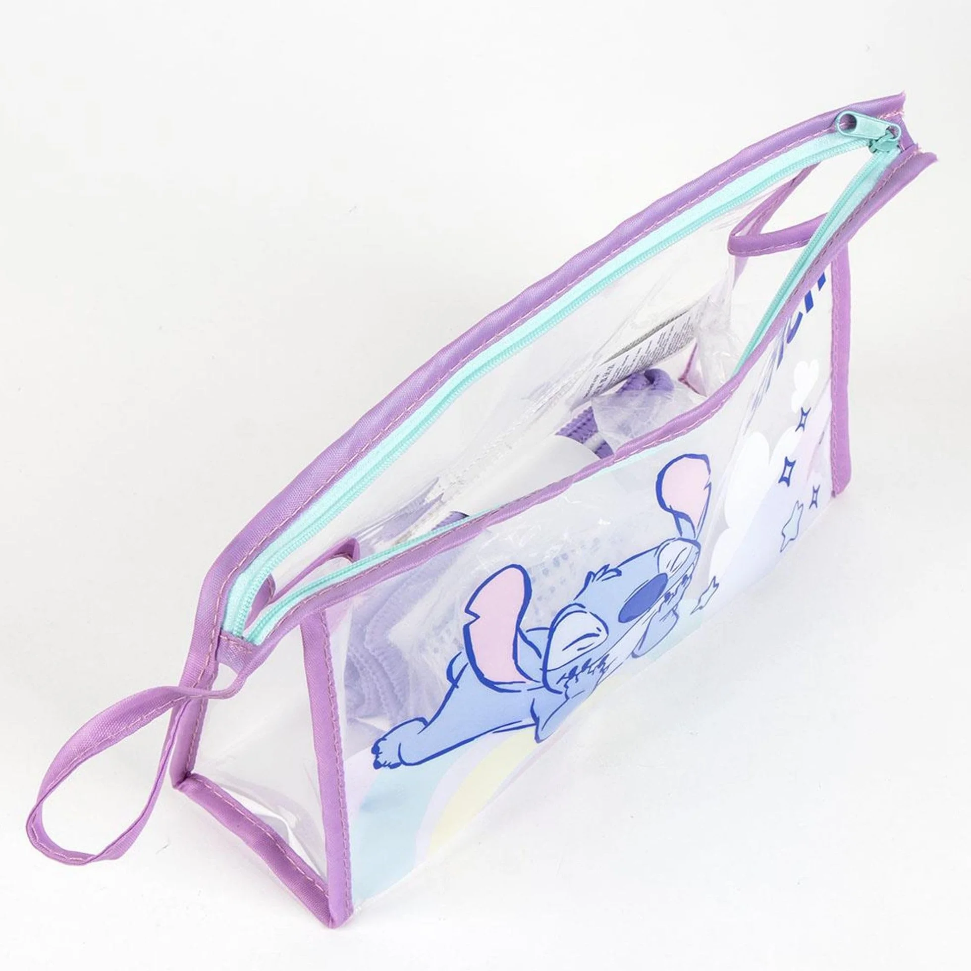 Neceser Aseo Viaje Accesorios Stitch con Peine, Toalla y Bolsa de Stitch - Neceser Aseo Stitch para Viaje o Escuela