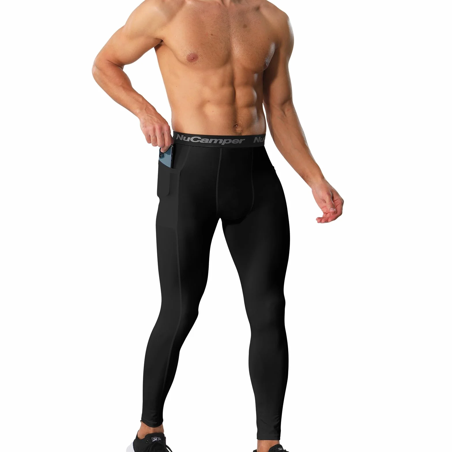 NuCamper Pantalones de Compresión para Hombre con Bolsillo Mallas Deportivos Secado Rápido Leggings Baselayer Tights para Correr Entrenamiento