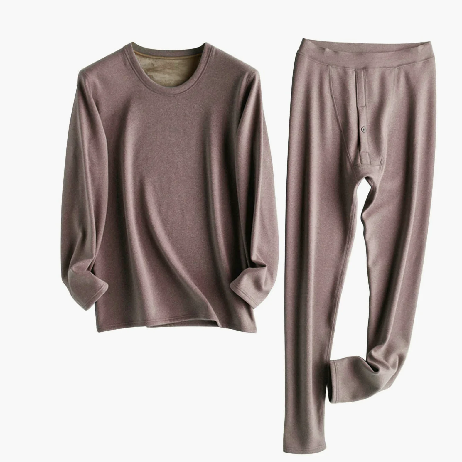 Aeici - Ropa interior térmica térmica para hombre de poliéster con cuello redondo alto y bajo camello