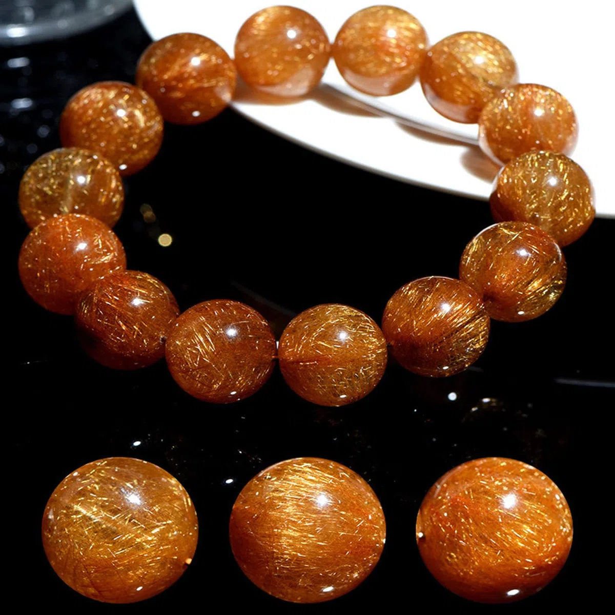 Pulsera de Cuentas de Chakras con Cristales de Piedras Preciosas, Cuentas de Cristal Natural, Cuarzo rutilado Dorado, Cuentas de Piedra Lisas Redondas pulidas, Cuentas de Piedra,6a,13MM