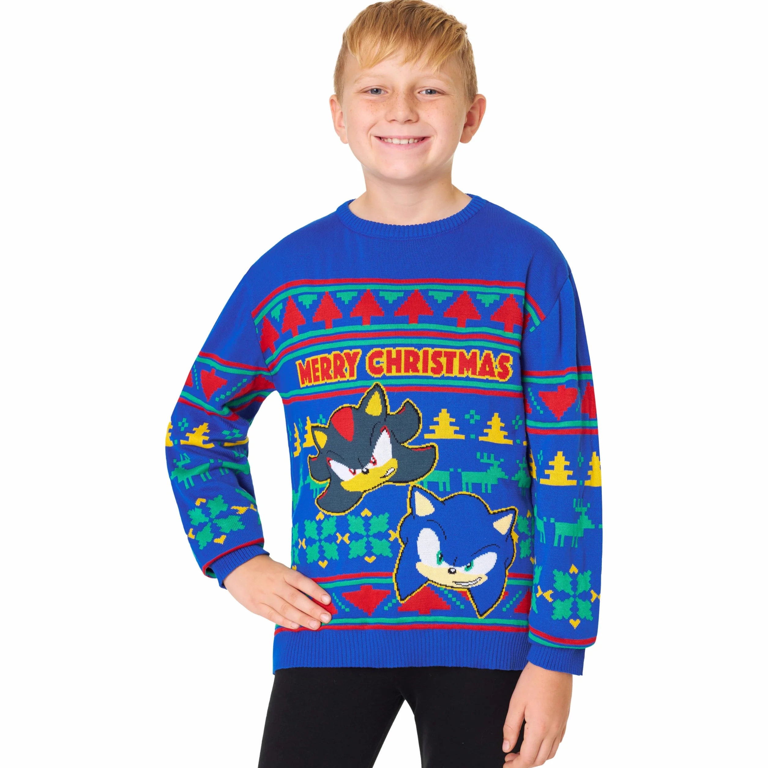Get Trend Sonic The Hedgehog Jersey Navideño Niño, 4-10 Años, Sueter de Navidad con Diseño de Sonic y Shadow, Ropa Infantil, Regalo Gamer