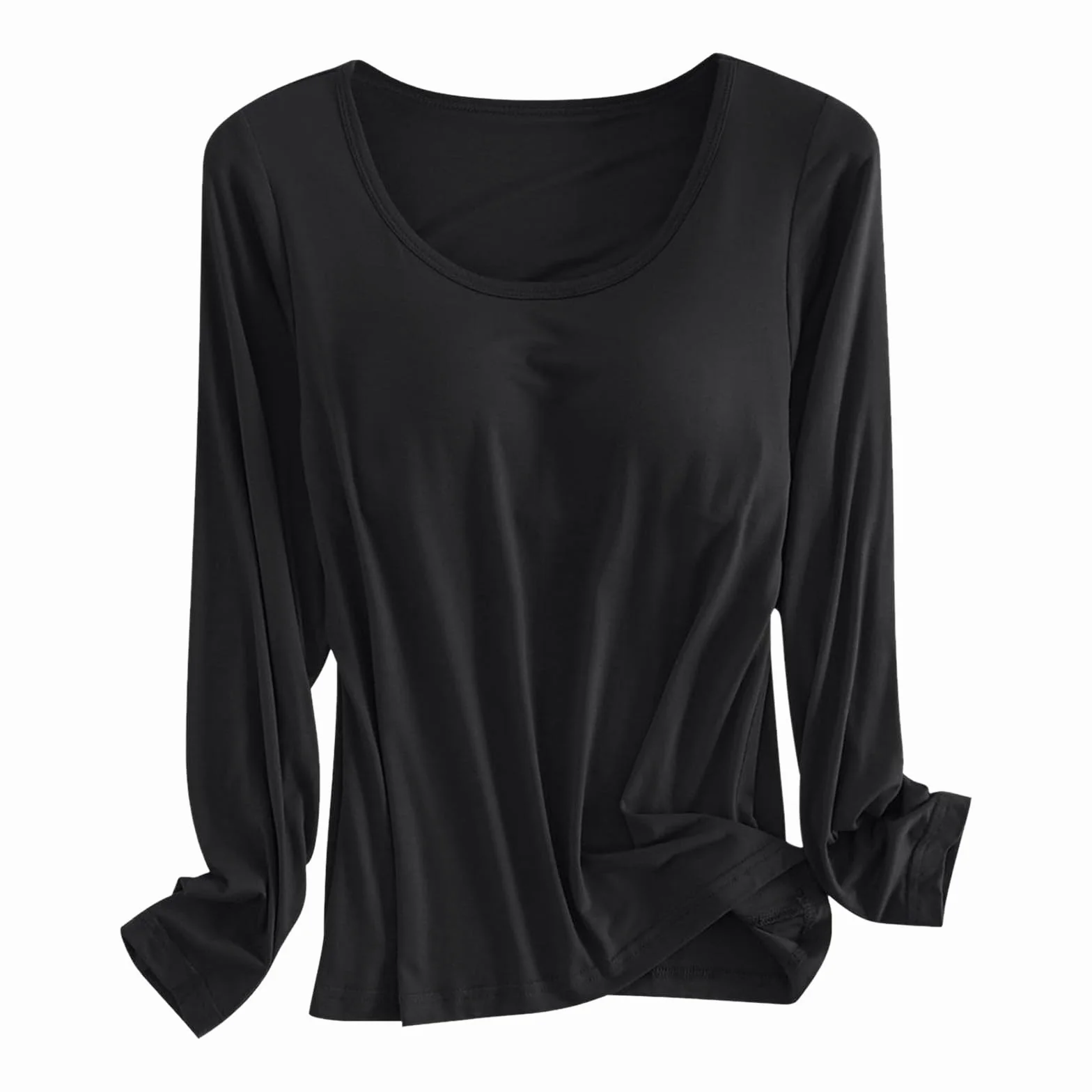 Camiseta con Sujetador Integrado para Mujer, Camisetas Acolchadas de Manga Larga, Blusas activas, Camisas Informales de Pijama Suaves para Entrenamiento Camiseta Mujer Graciosa