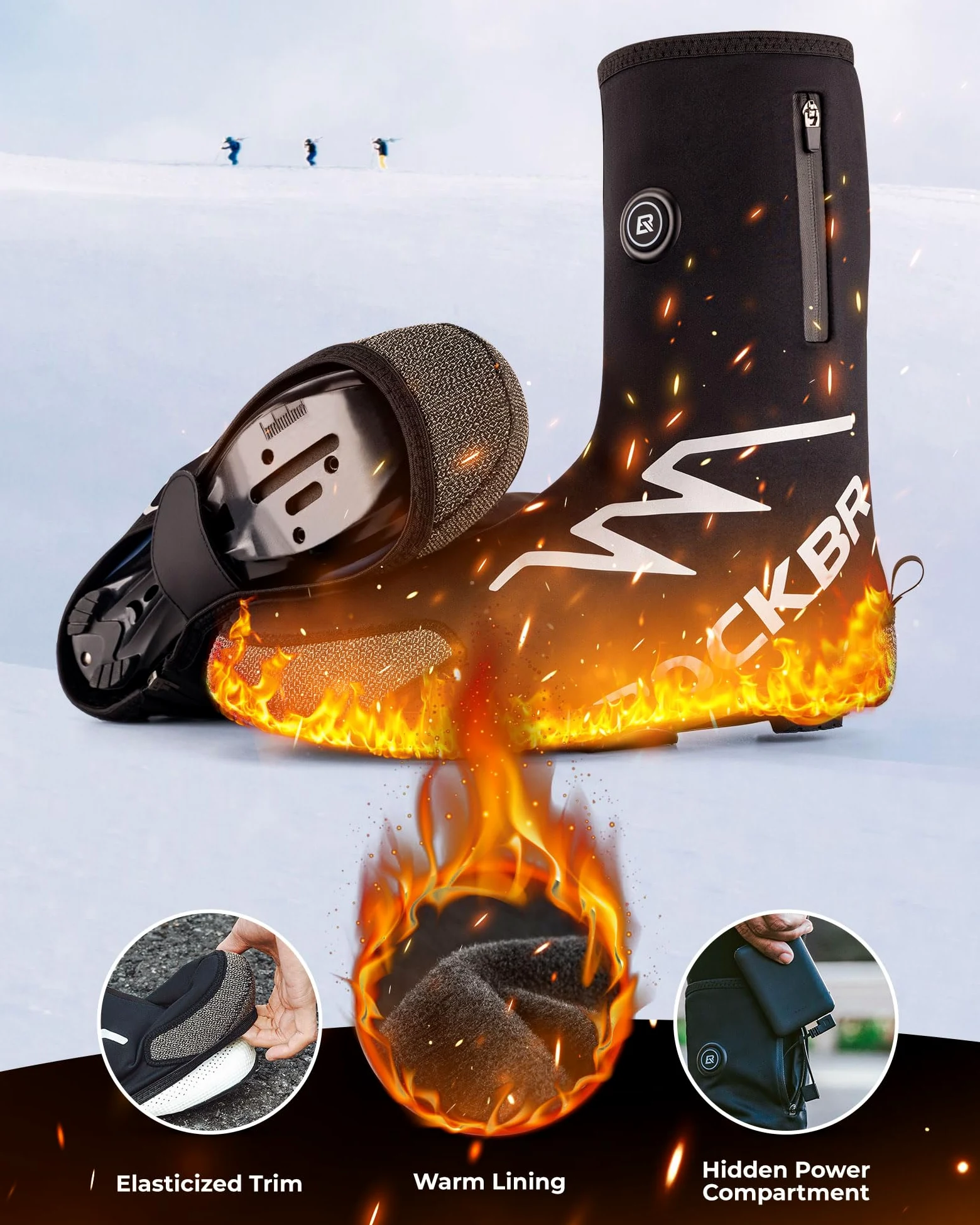 ROCKBROS Cubrezapatos Térmico de Invierno Cubrezapatillas Calefacción Eléctrica con Batería de 5000 mAh Calzado a Prueba de Viento para Mujeres Hombres