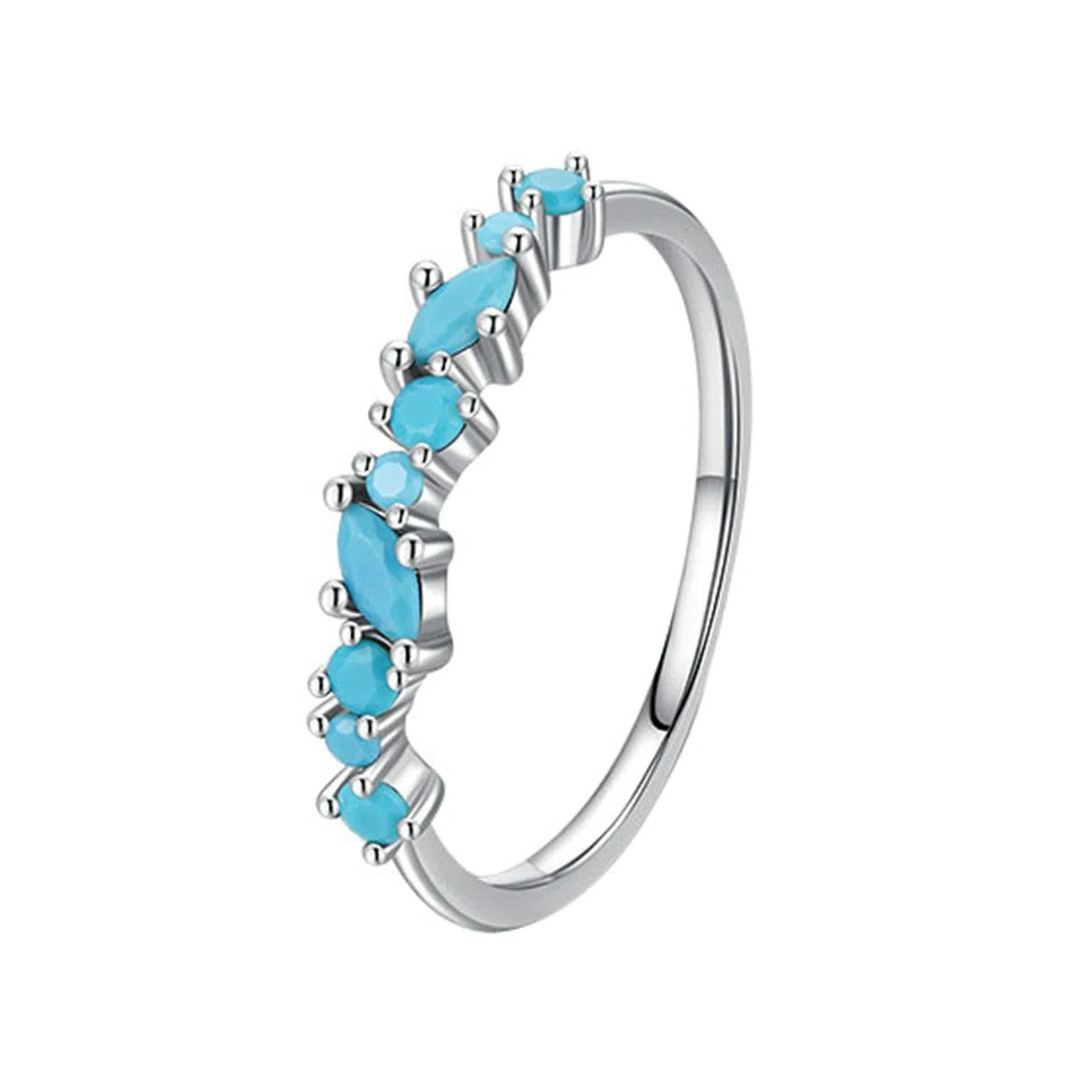 Alianzas de boda para mujer, anillo de compromiso de oro blanco de 18 quilates, simple marquesa, redondo, turquesa, anillo de boda de oro blanco para mamá, novia, novia