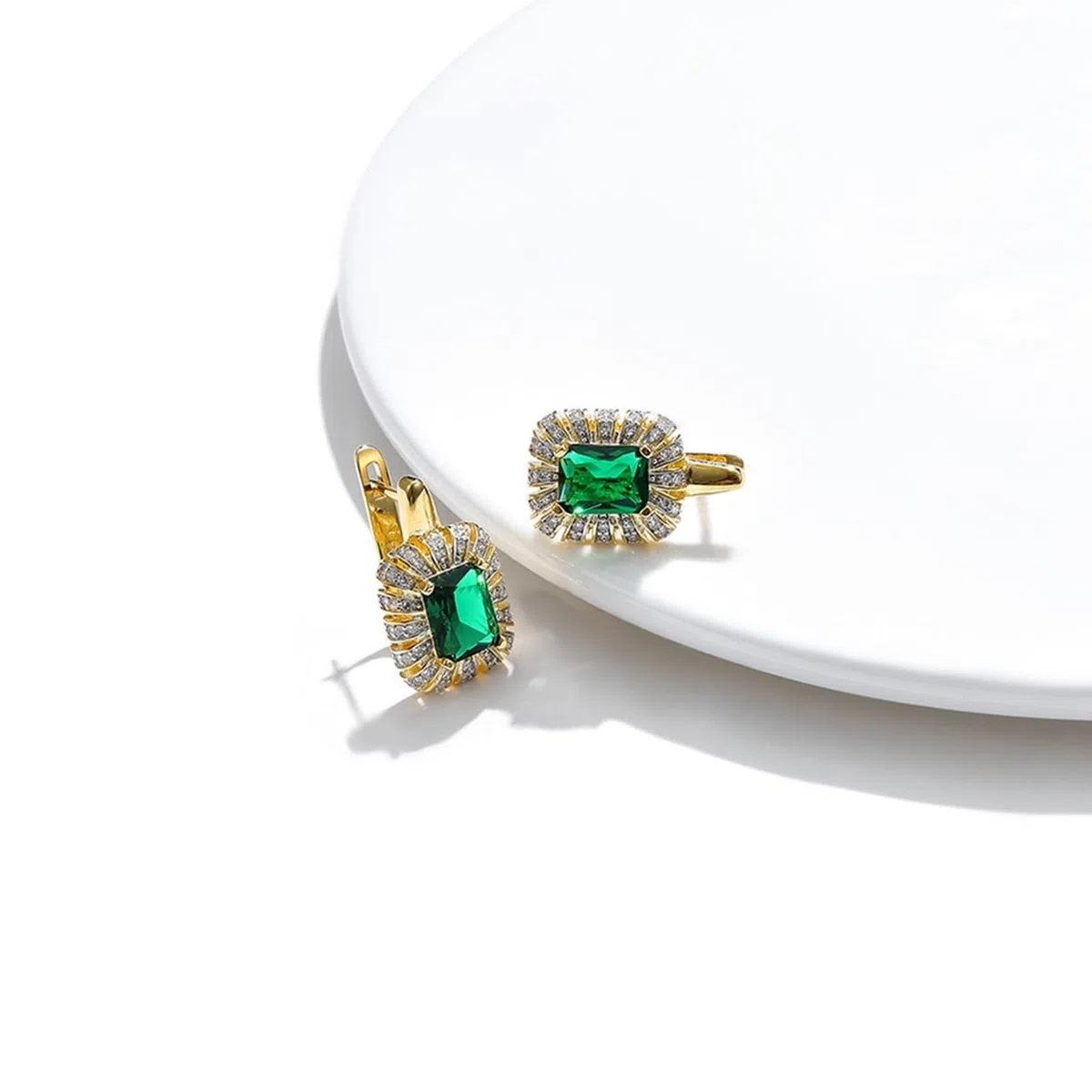 Pendientes de aro de oro real 750, elegantes pendientes rectangulares con tsavorita y moissanita, pendientes de cumpleaños para mujer, oro amarillo
