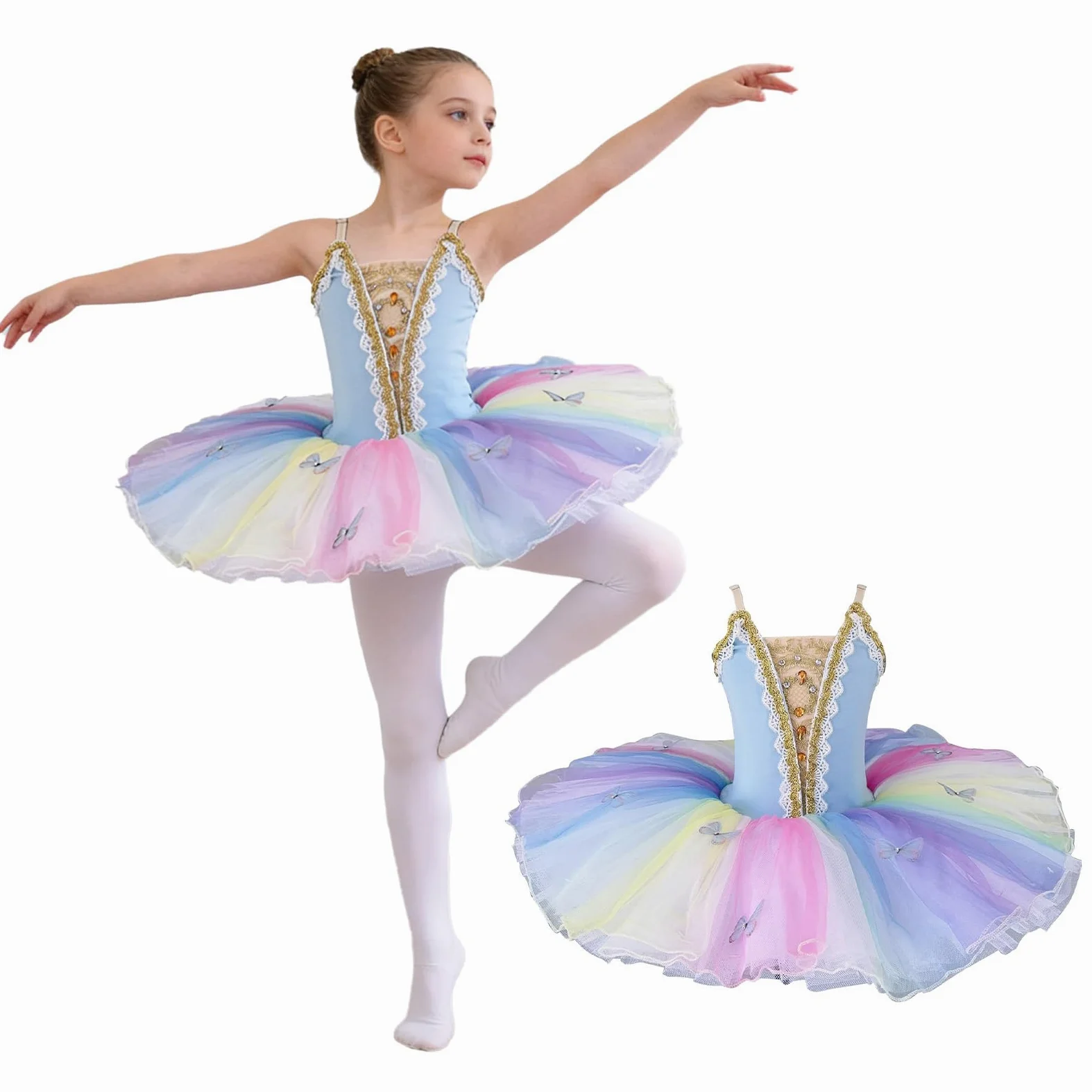 inlzdz Niños Maillot De Ballet Vestido Tutu Bailarina Body Clásico Patinaje Artístico Competición