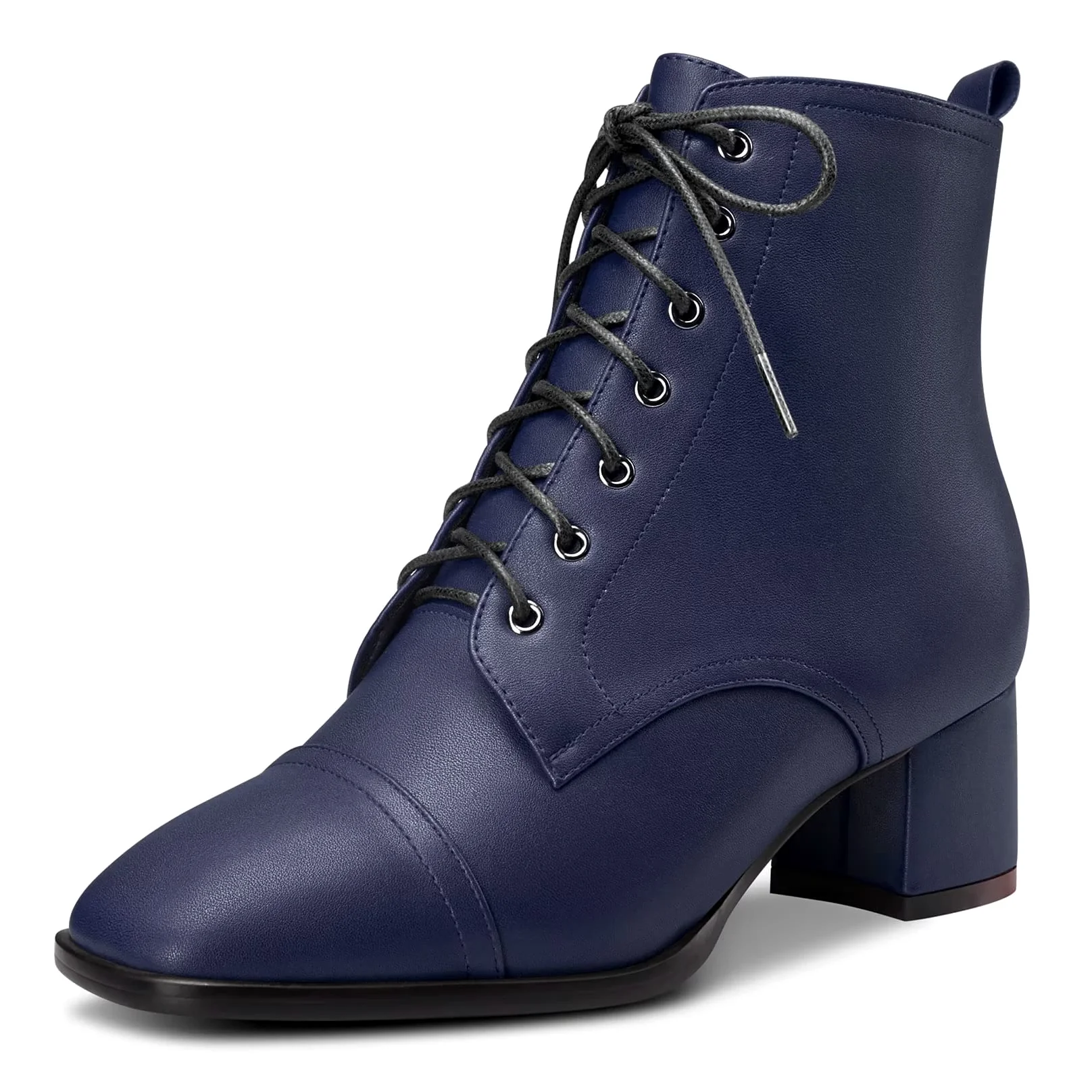 Saekcted Mujer Chunky Ancho Bajos Gatito Heel Cuadrada Punta Botines Cordones Cremallera Botas